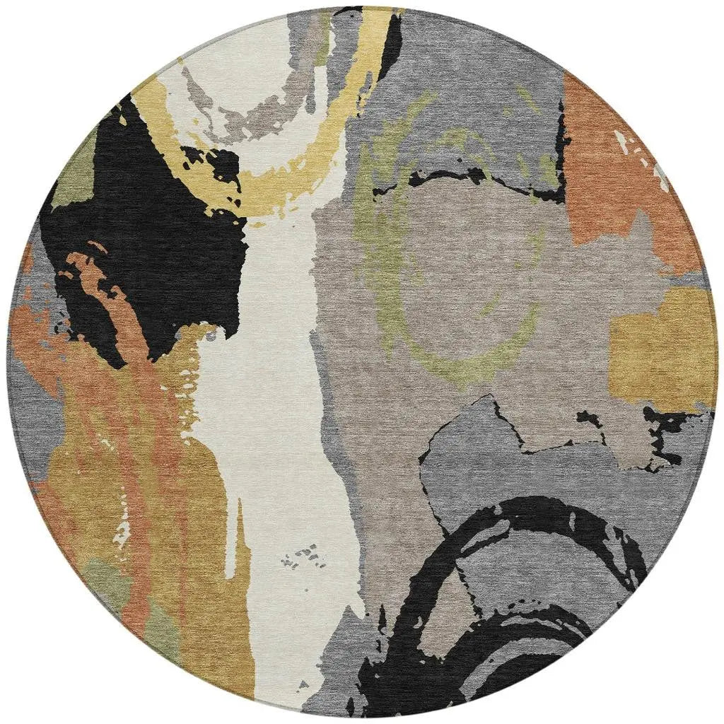 8' Gray And Copper Round Abstract Washable Indoor Outdoor Area Rug Homeroots Outdoor