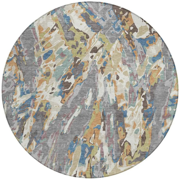 8' Gray And Copper Round Abstract Washable Indoor Outdoor Area Rug Homeroots Outdoor
