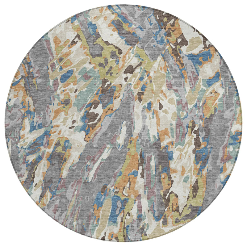 8' Gray And Copper Round Abstract Washable Indoor Outdoor Area Rug Homeroots Outdoor