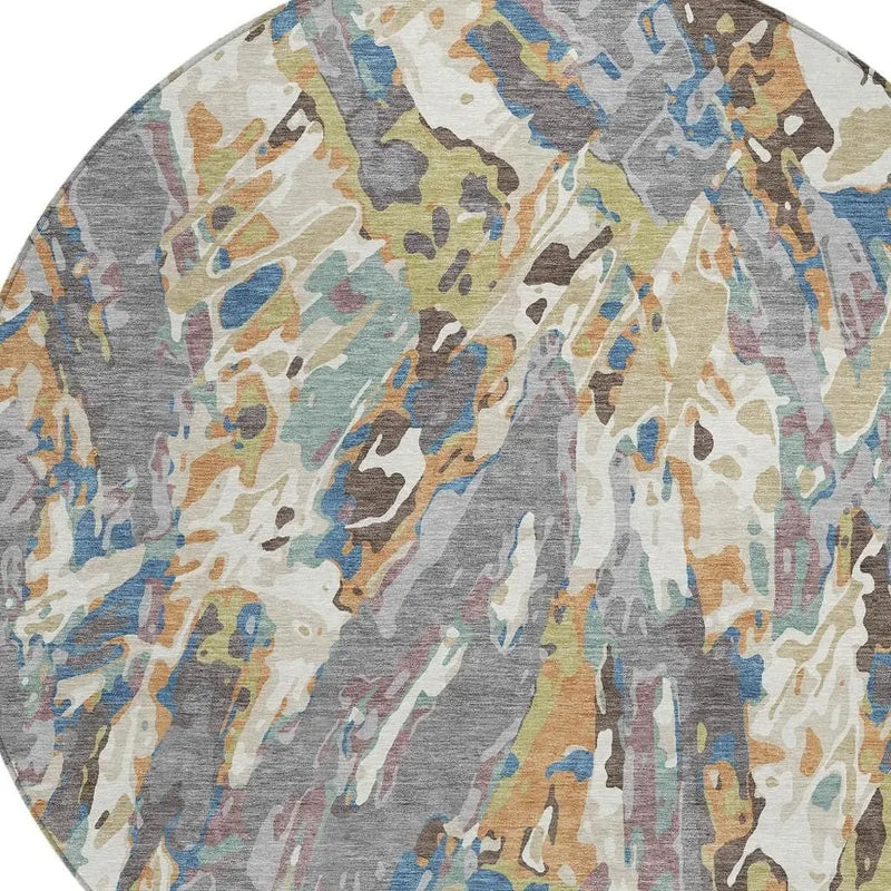 8' Gray And Copper Round Abstract Washable Indoor Outdoor Area Rug Homeroots Outdoor