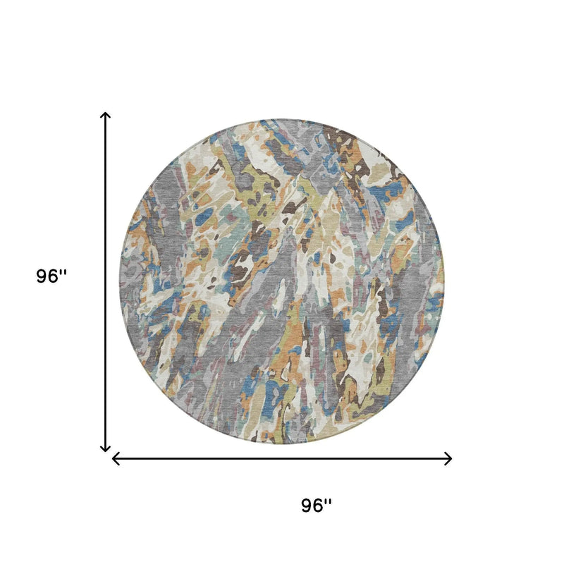 8' Gray And Copper Round Abstract Washable Indoor Outdoor Area Rug Homeroots Outdoor