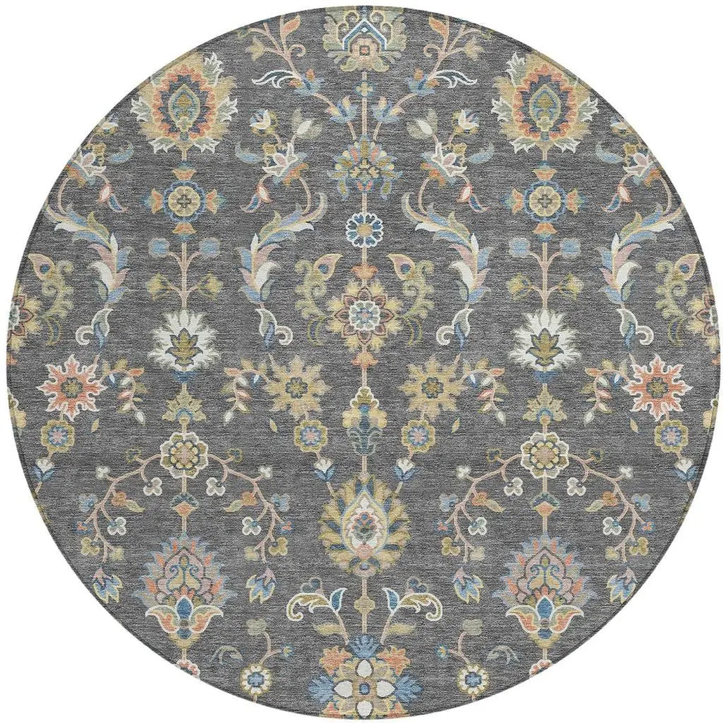 8' Gray And Denim Blue Round Abstract Washable Indoor Outdoor Area Rug Homeroots Outdoor