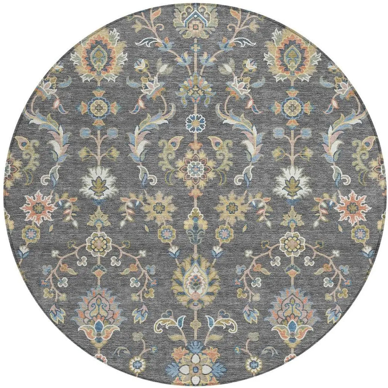 8' Gray And Denim Blue Round Abstract Washable Indoor Outdoor Area Rug Homeroots Outdoor