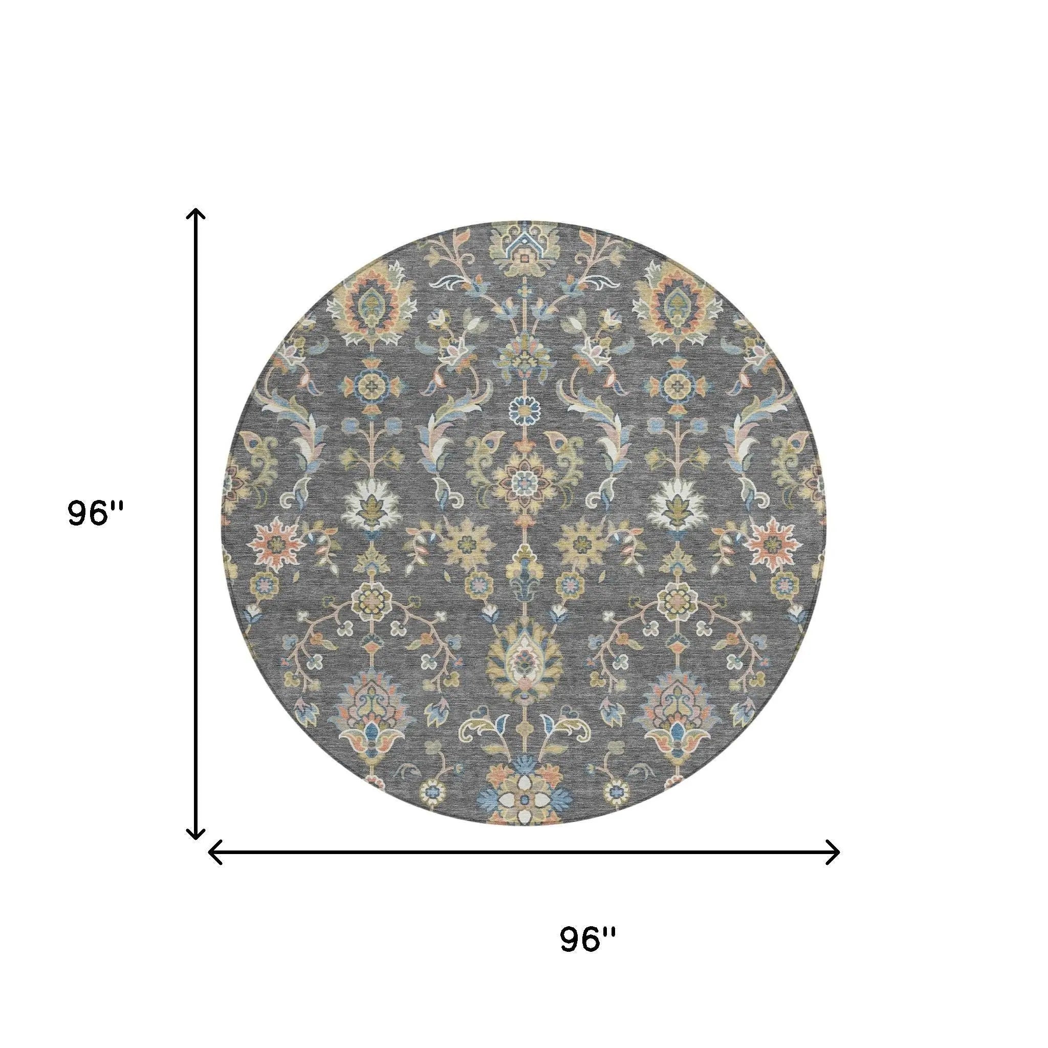 8' Gray And Denim Blue Round Abstract Washable Indoor Outdoor Area Rug Homeroots Outdoor