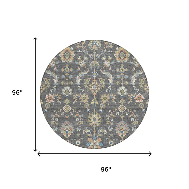 8' Gray And Denim Blue Round Abstract Washable Indoor Outdoor Area Rug Homeroots Outdoor