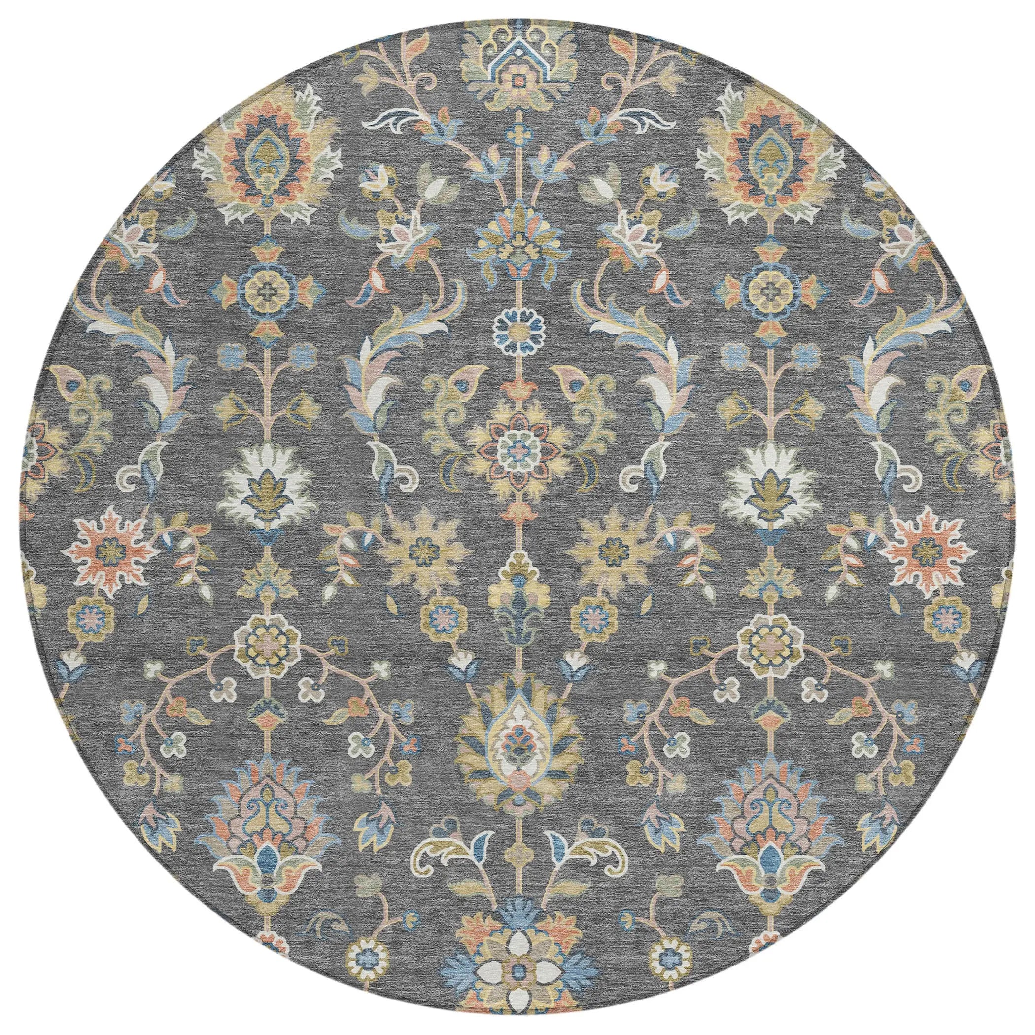 8' Gray And Denim Blue Round Abstract Washable Indoor Outdoor Area Rug Homeroots Outdoor