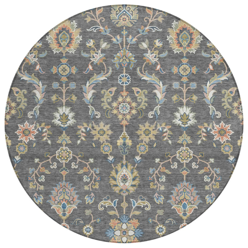 8' Gray And Denim Blue Round Abstract Washable Indoor Outdoor Area Rug Homeroots Outdoor