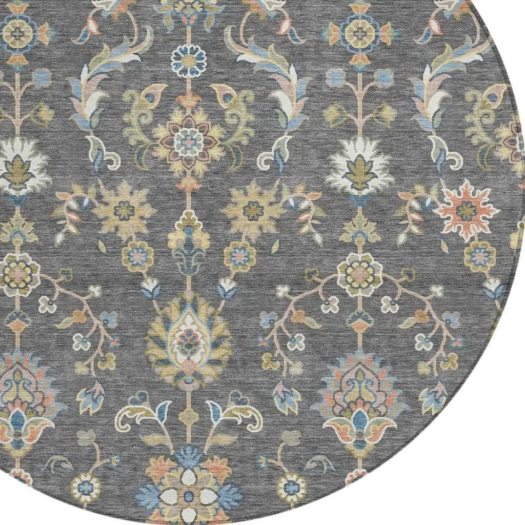 8' Gray And Denim Blue Round Abstract Washable Indoor Outdoor Area Rug Homeroots Outdoor