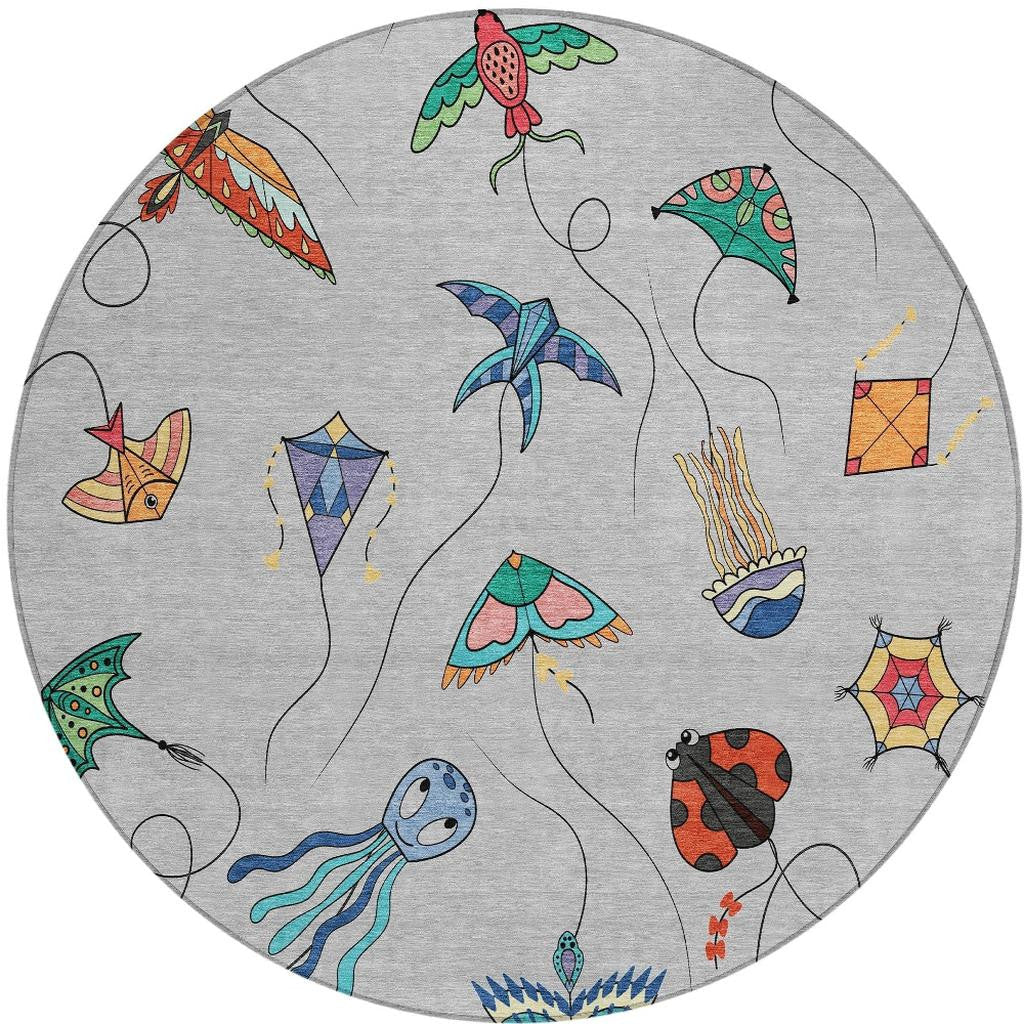 8' Gray And Gold Round Geometric Washable Indoor Outdoor Area Rug Homeroots Outdoor