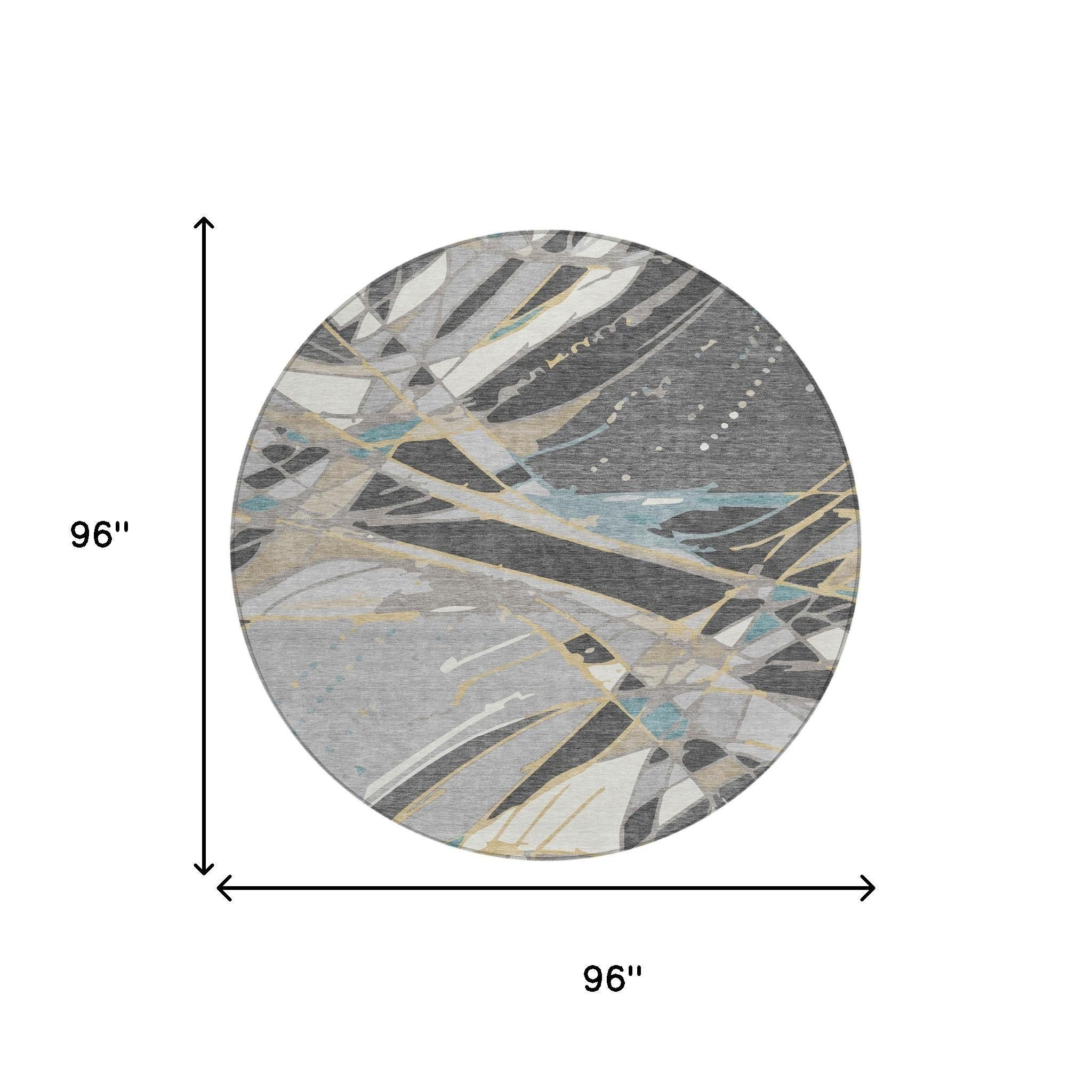 8' Gray And Graphite Round Abstract Washable Indoor Outdoor Area Rug Homeroots Outdoor