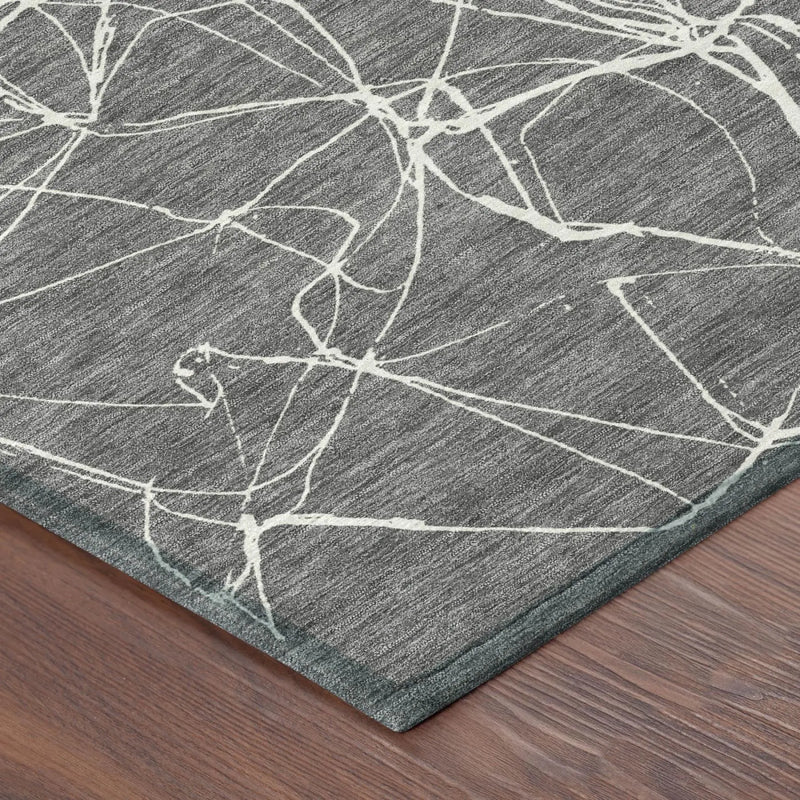 8' Gray And Graphite Round Abstract Washable Indoor Outdoor Area Rug Homeroots Outdoor