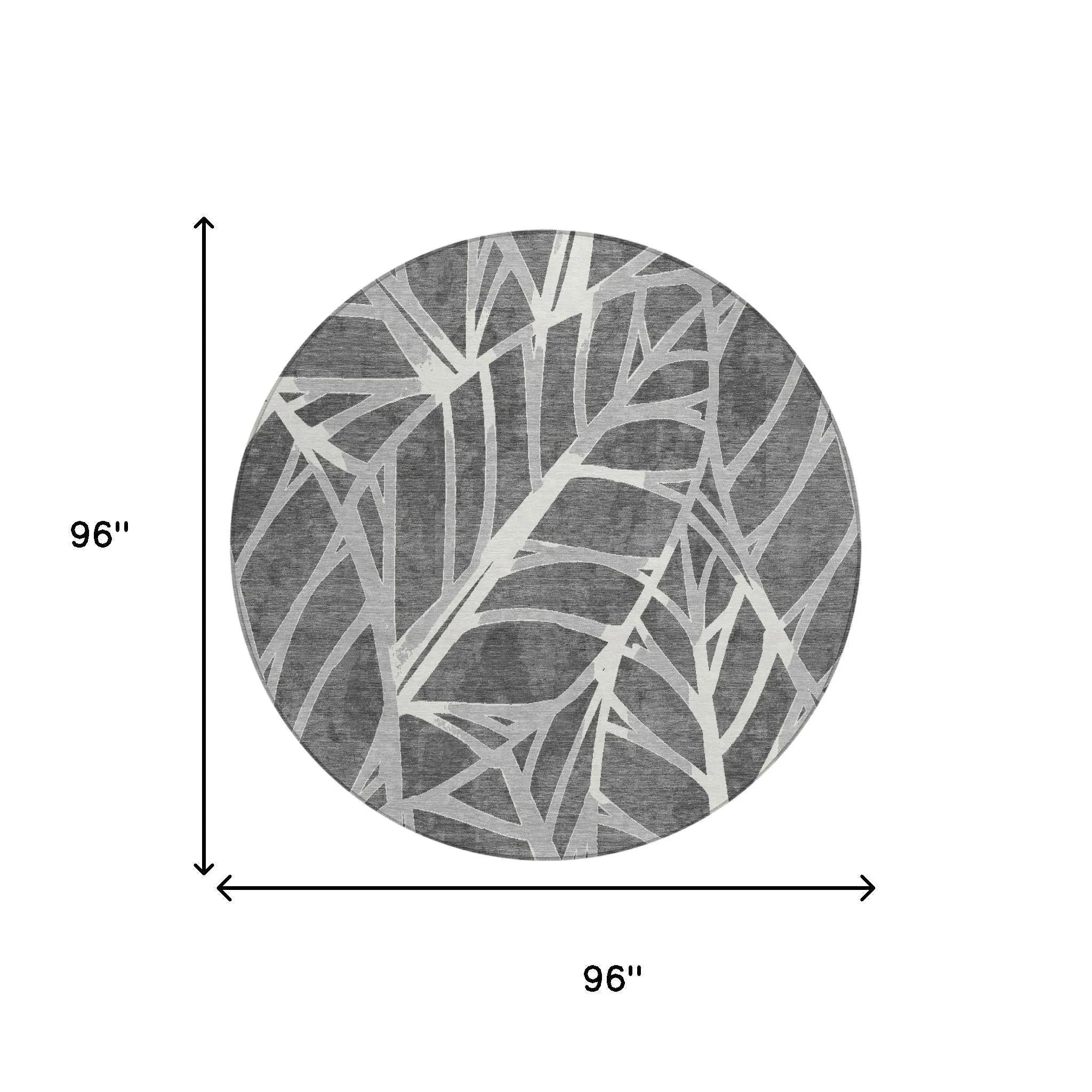 8' Gray And Graphite Round Floral Washable Indoor Outdoor Area Rug Homeroots Outdoor