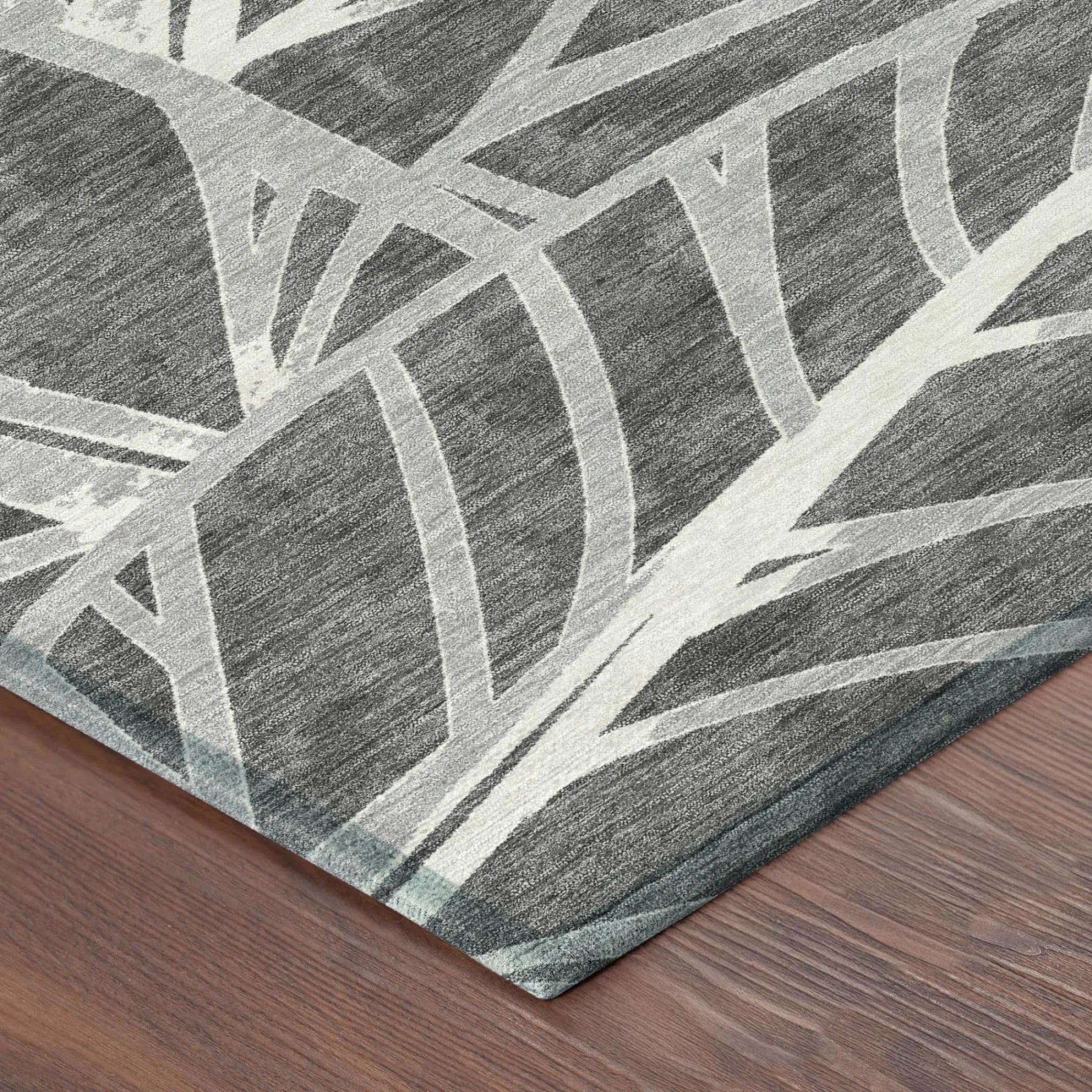8' Gray And Graphite Round Floral Washable Indoor Outdoor Area Rug Homeroots Outdoor