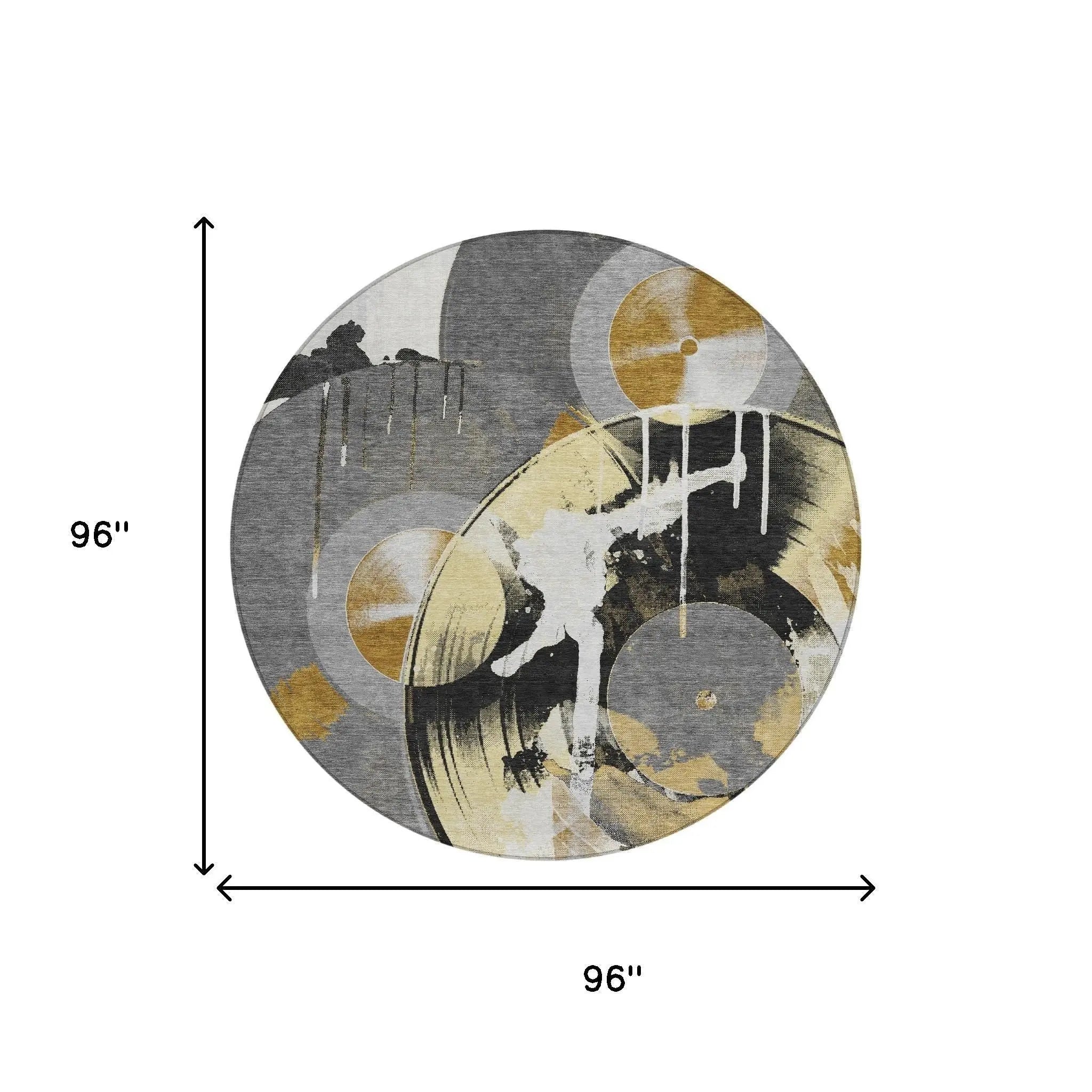8' Gray And Graphite Round Geometric Washable Indoor Outdoor Area Rug Homeroots Outdoor