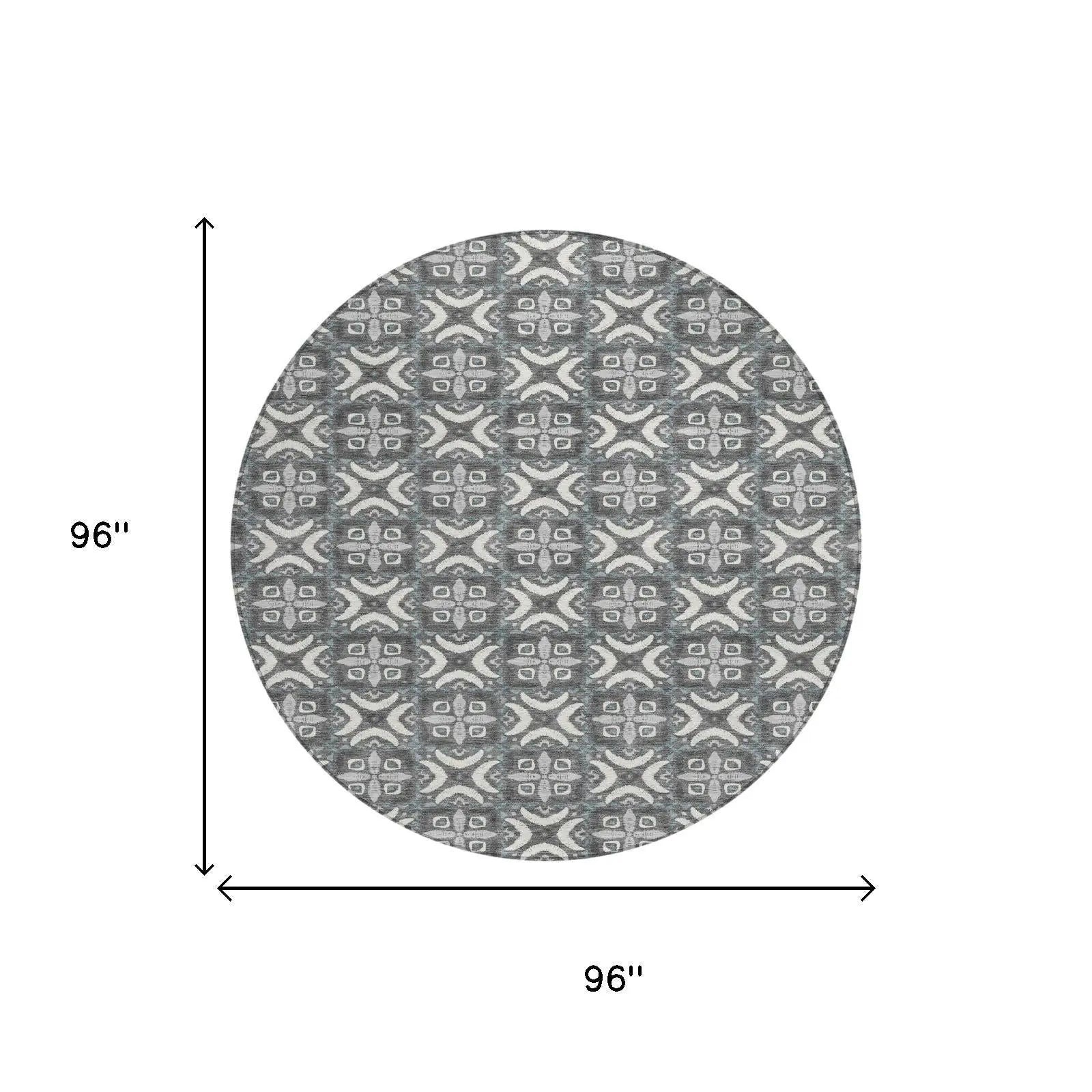8' Gray And Graphite Round Geometric Washable Indoor Outdoor Area Rug Homeroots Outdoor