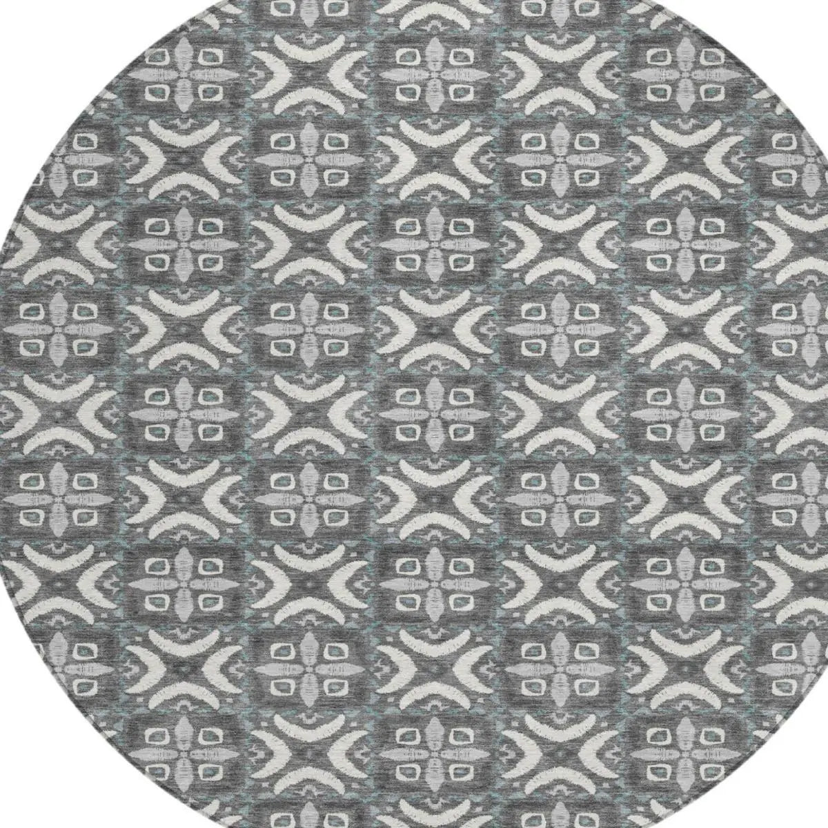 8' Gray And Graphite Round Geometric Washable Indoor Outdoor Area Rug Homeroots Outdoor