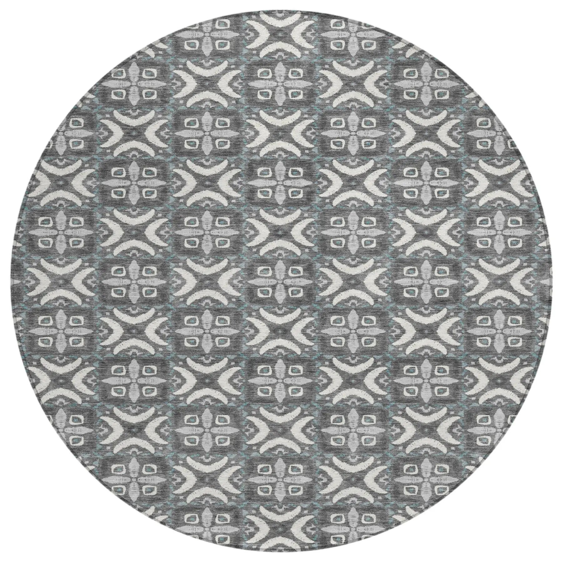 8' Gray And Graphite Round Geometric Washable Indoor Outdoor Area Rug Homeroots Outdoor