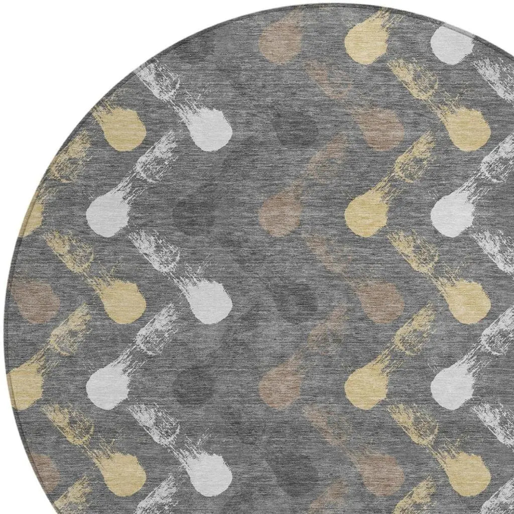 8' Gray And Graphite Round Geometric Washable Indoor Outdoor Area Rug Homeroots Outdoor