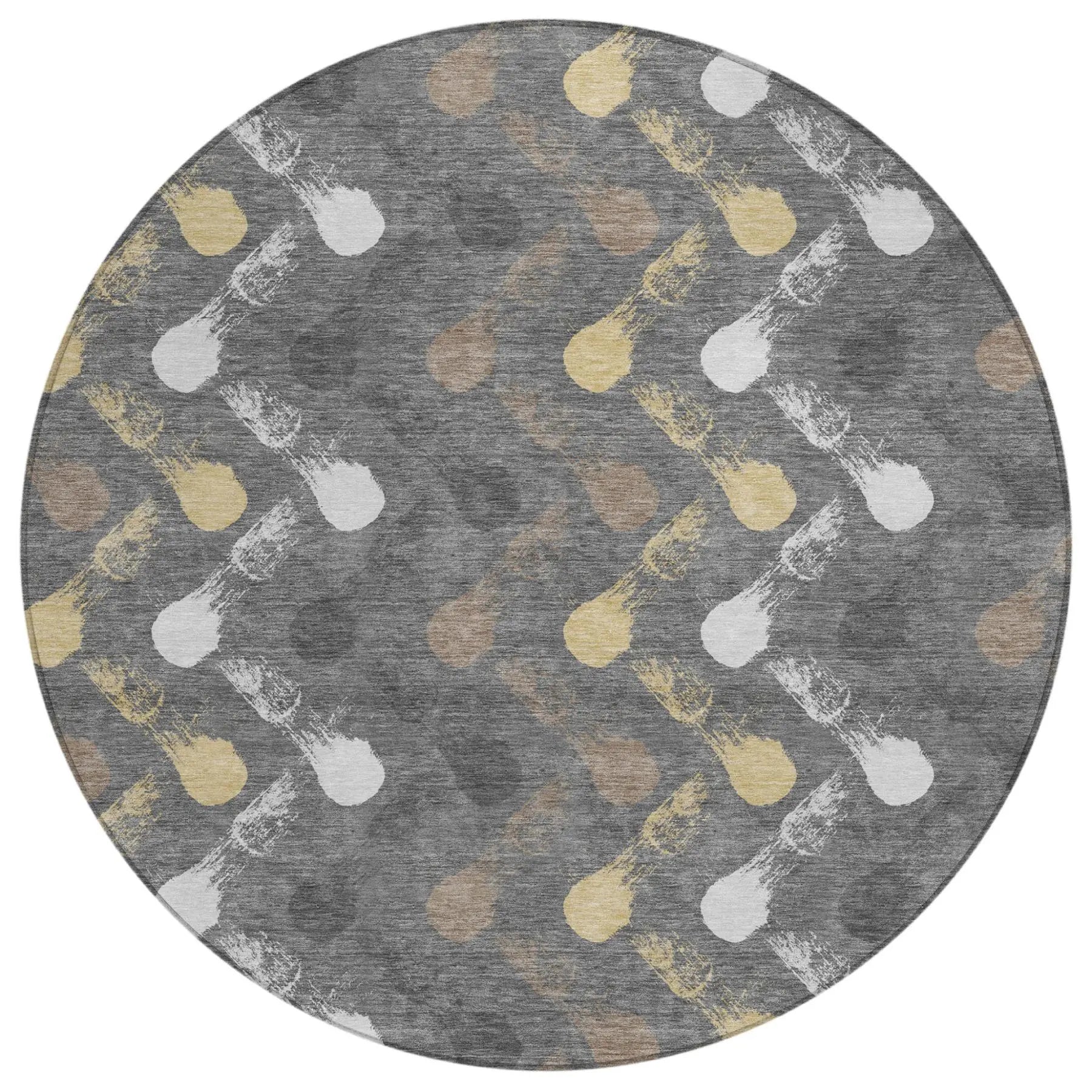 8' Gray And Graphite Round Geometric Washable Indoor Outdoor Area Rug Homeroots Outdoor