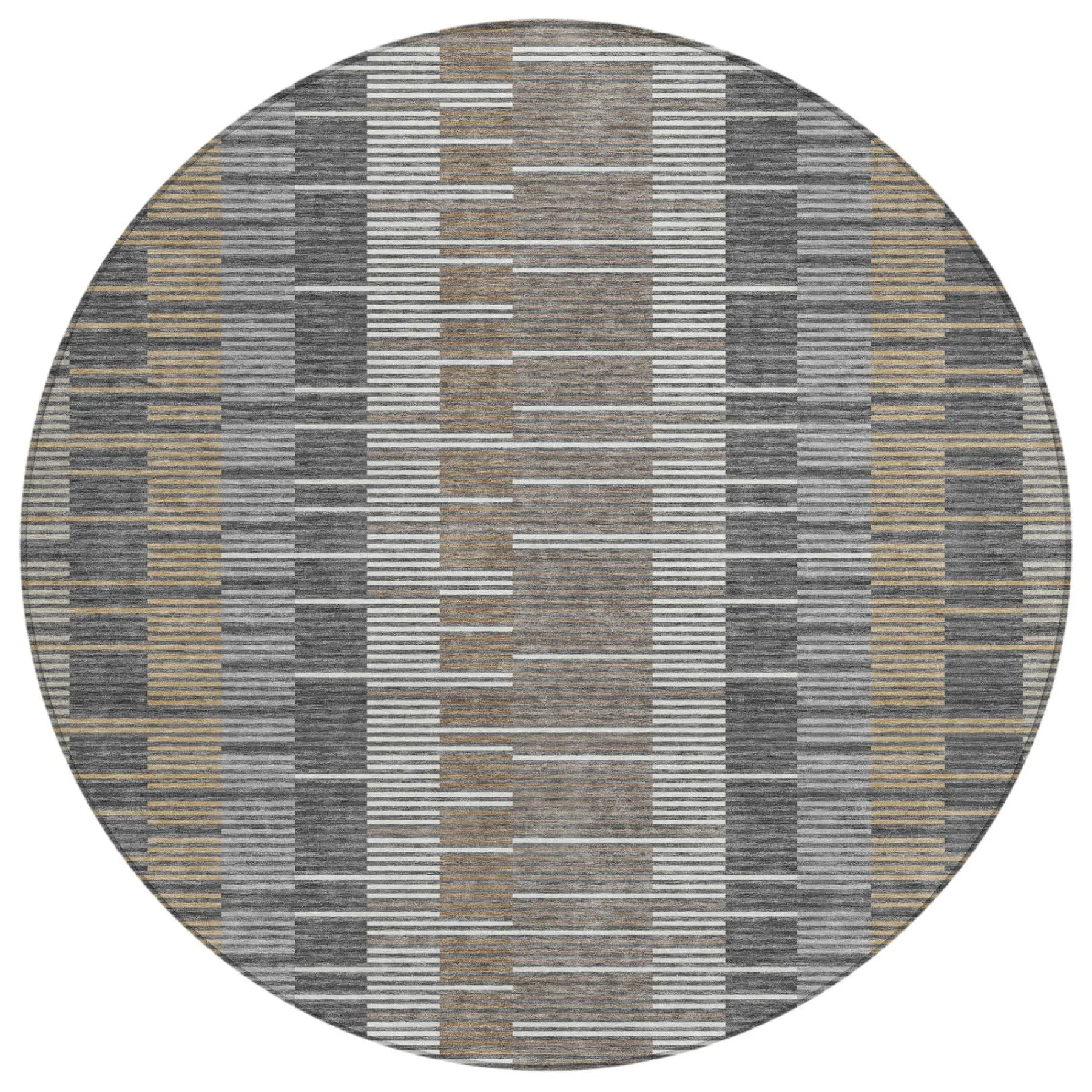 8' Gray And Graphite Round Striped Washable Indoor Outdoor Area Rug Homeroots Outdoor
