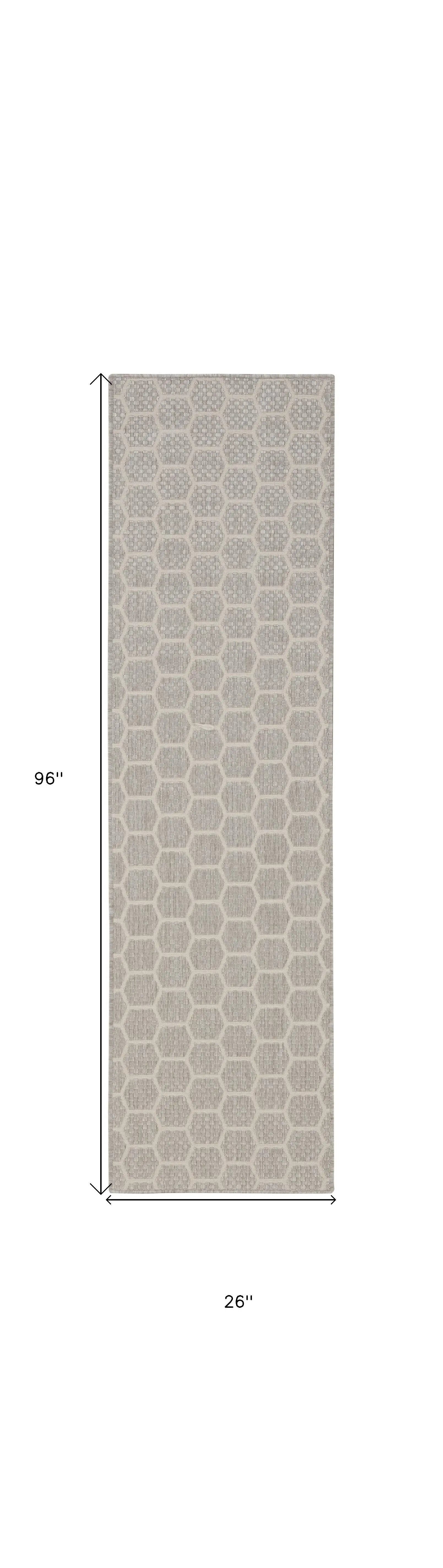 8' Gray And Ivory Geometric Indoor Outdoor Runner Rug Homeroots Outdoor