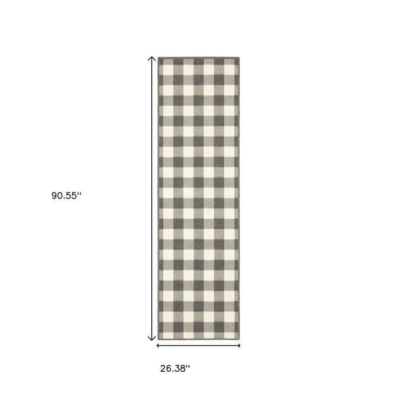 8' Gray And Ivory Indoor Outdoor Runner Rug Homeroots Outdoor