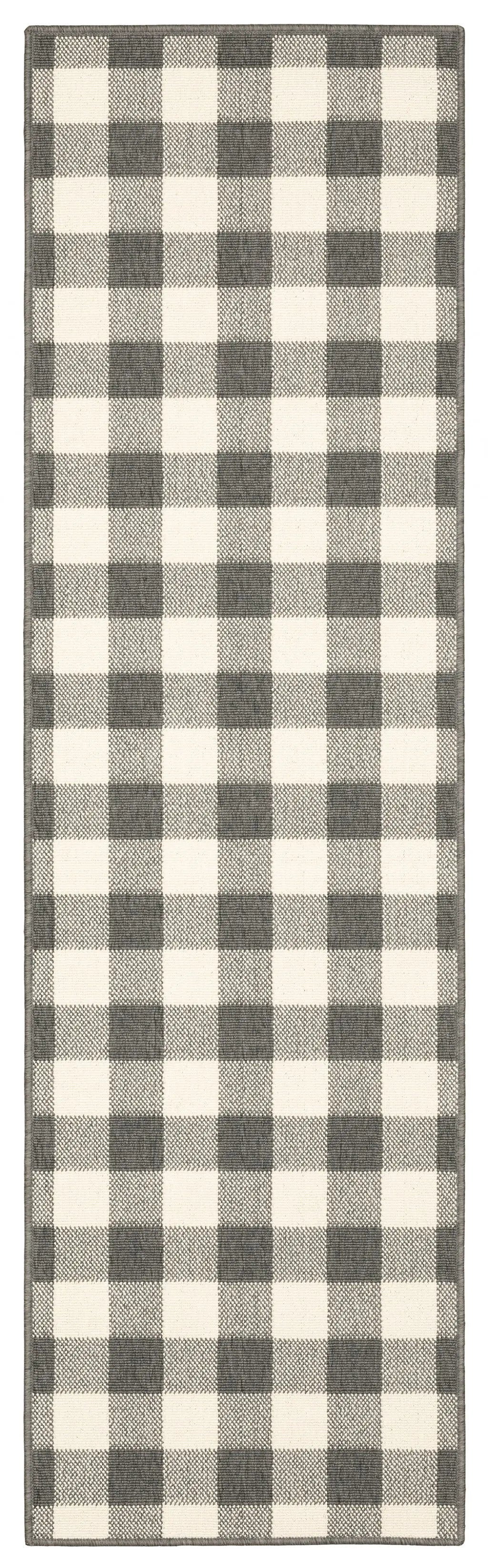 8' Gray And Ivory Indoor Outdoor Runner Rug Homeroots Outdoor