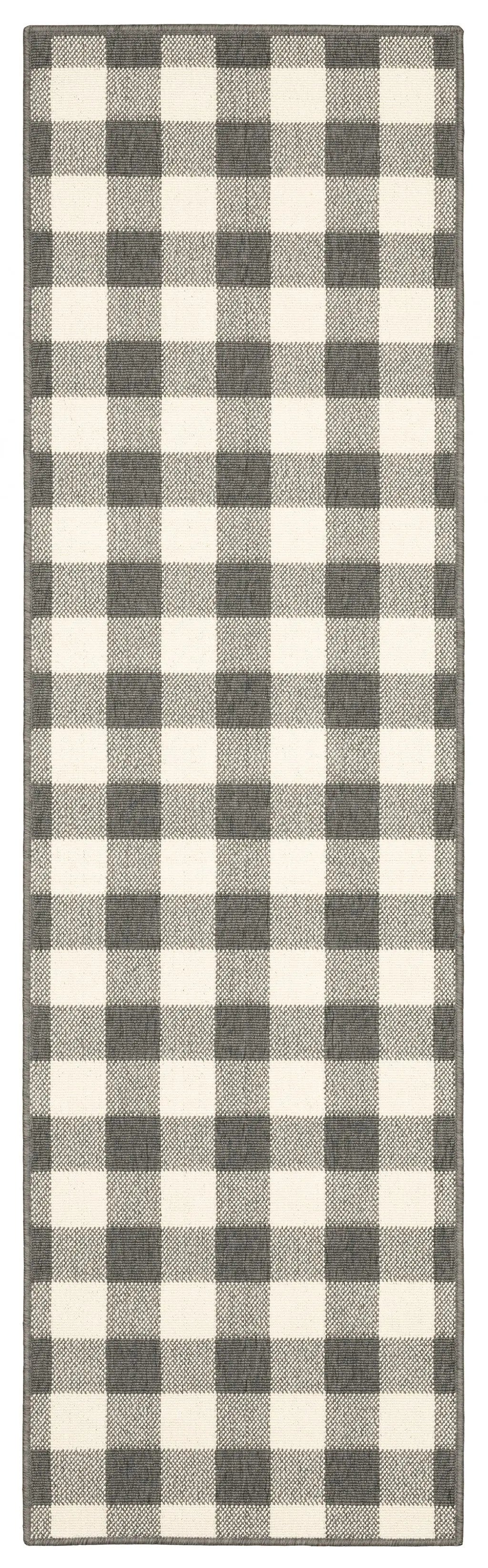 8' Gray And Ivory Indoor Outdoor Runner Rug Homeroots Outdoor