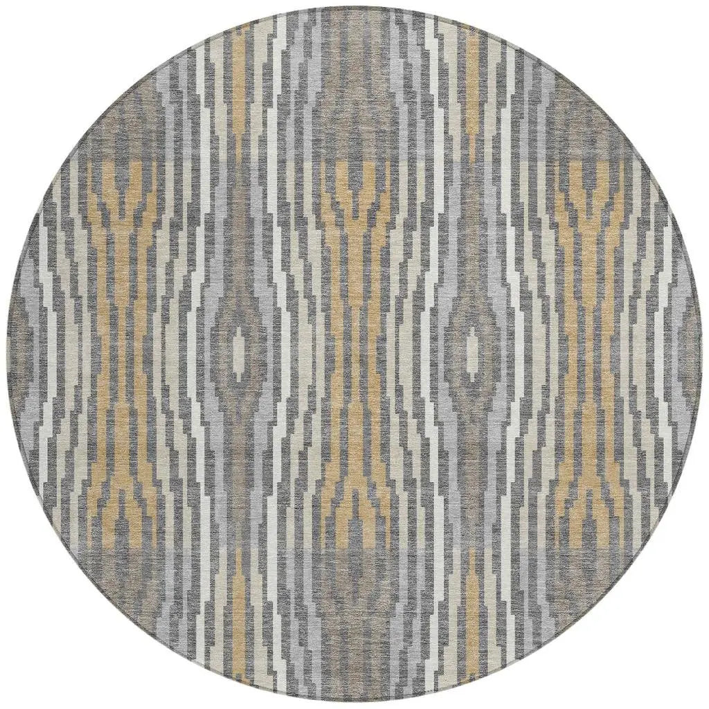 8' Gray And Ivory Round Abstract Washable Indoor Outdoor Area Rug Homeroots Outdoor