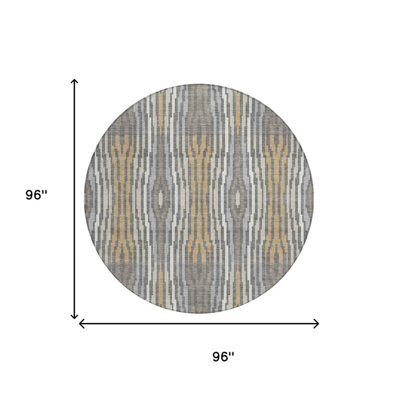 8' Gray And Ivory Round Abstract Washable Indoor Outdoor Area Rug Homeroots Outdoor