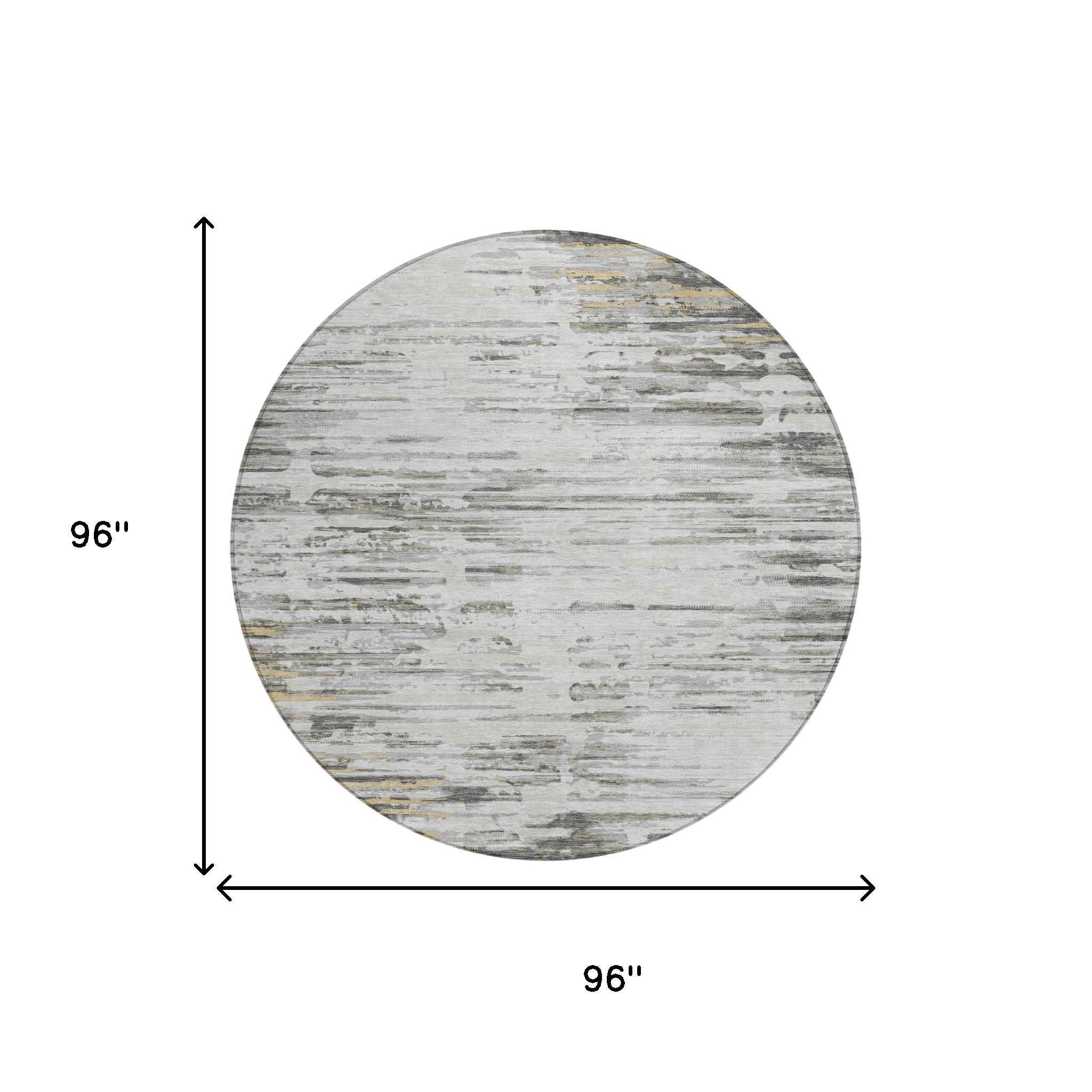 8' Gray And Ivory Round Abstract Washable Indoor Outdoor Area Rug Homeroots Outdoor
