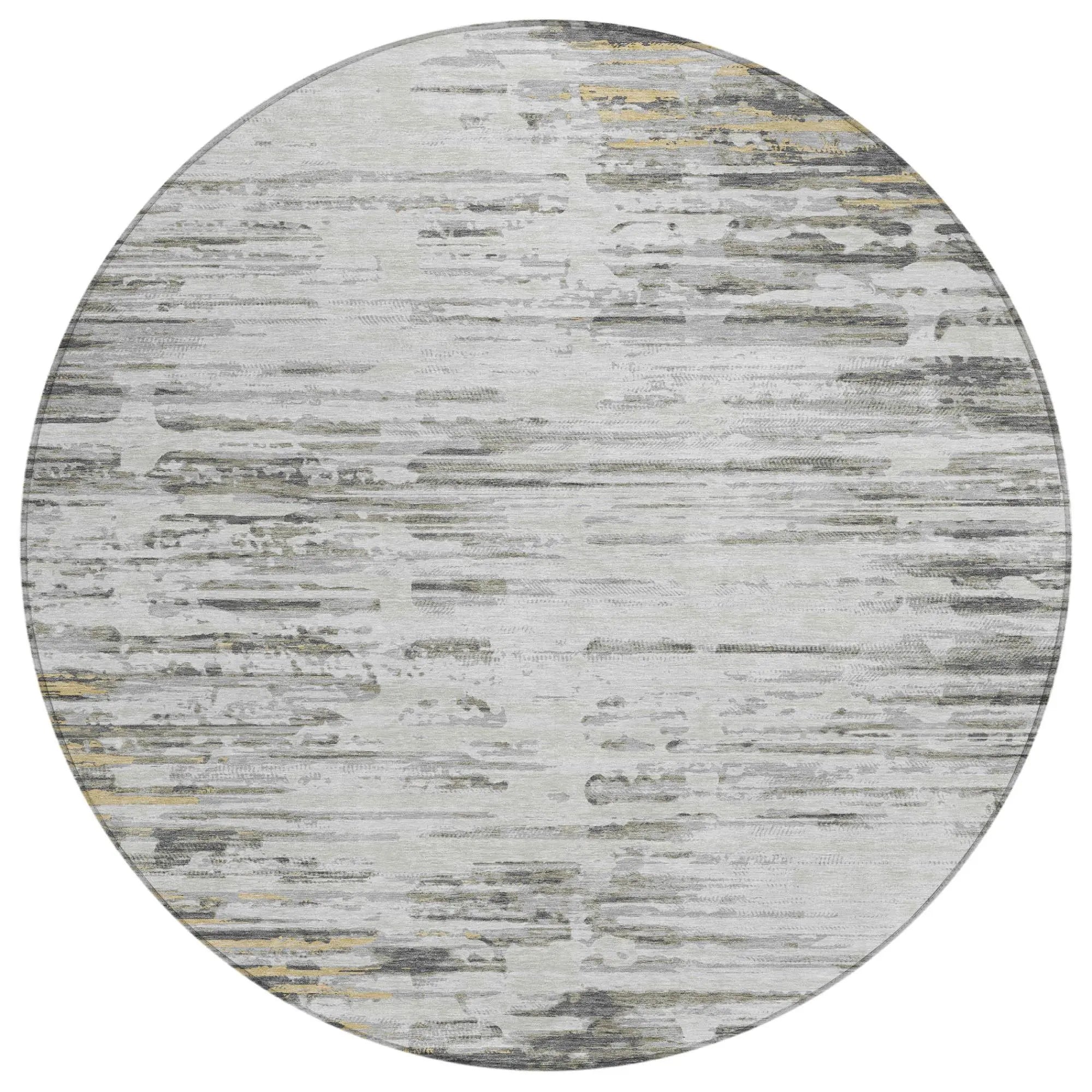 8' Gray And Ivory Round Abstract Washable Indoor Outdoor Area Rug Homeroots Outdoor
