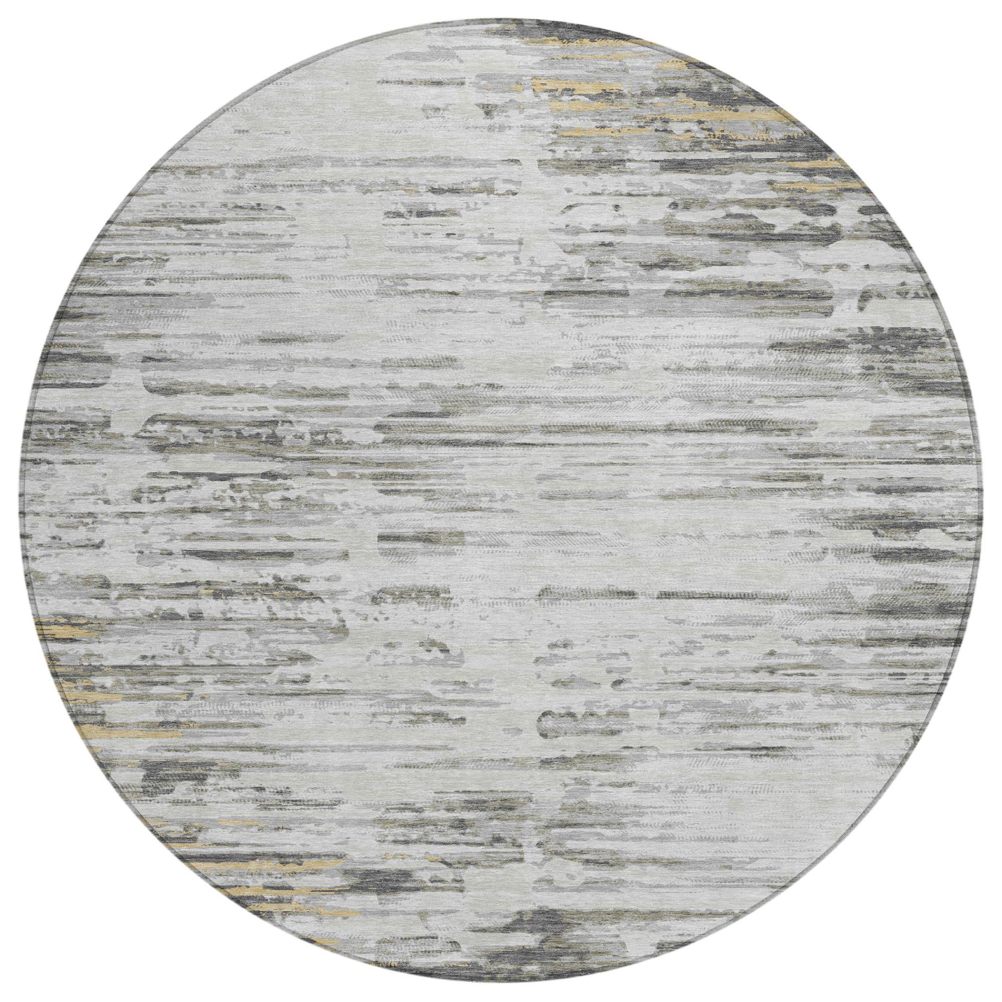 8' Gray And Ivory Round Abstract Washable Indoor Outdoor Area Rug Homeroots Outdoor