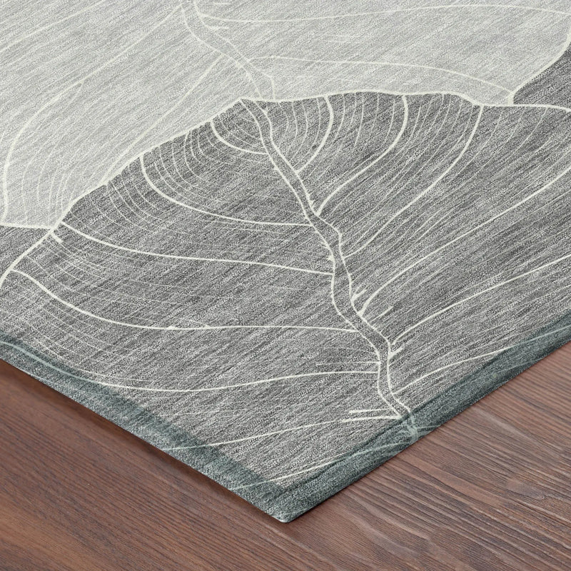 8' Gray And Ivory Round Floral Washable Indoor Outdoor Area Rug Homeroots Outdoor