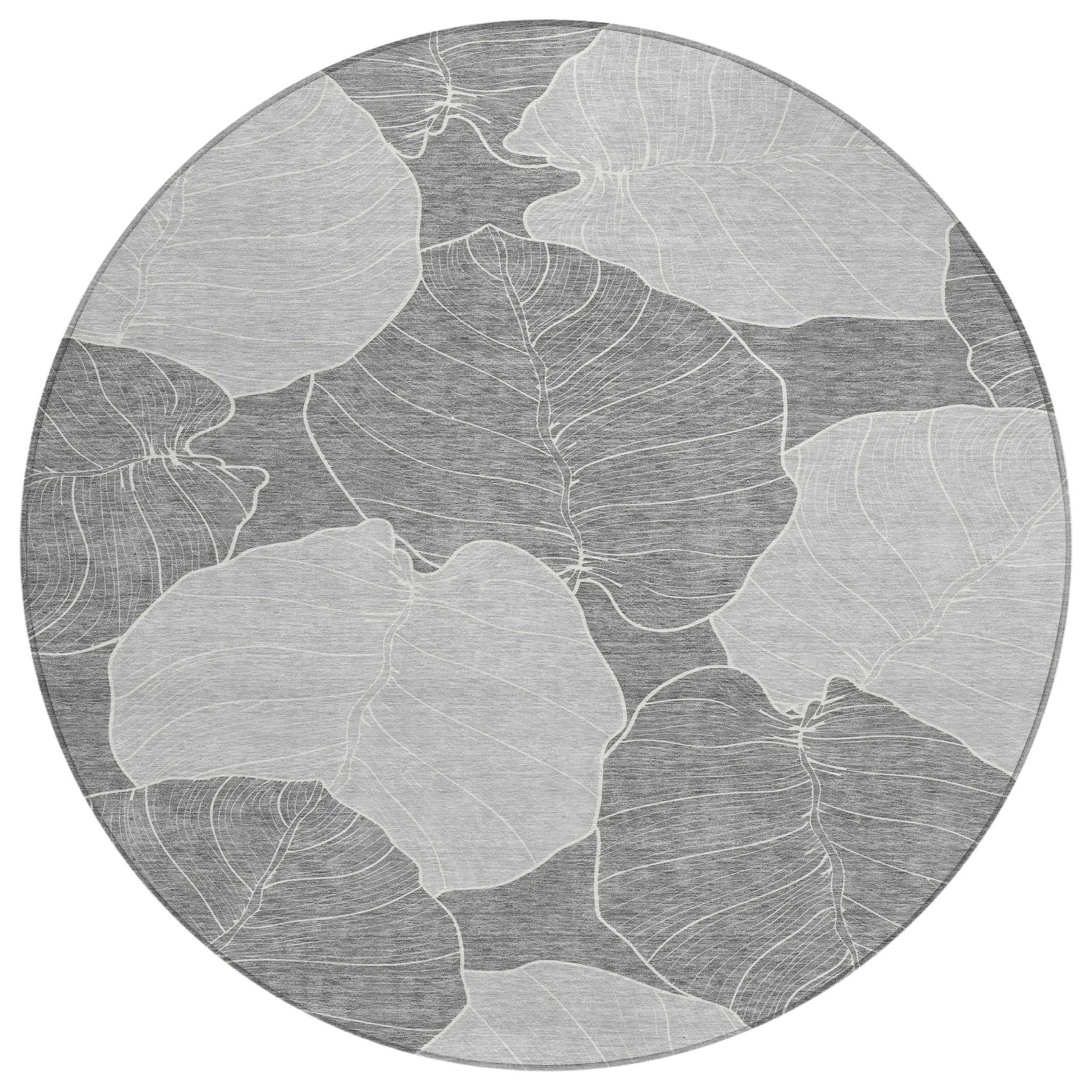 8' Gray And Ivory Round Floral Washable Indoor Outdoor Area Rug Homeroots Outdoor