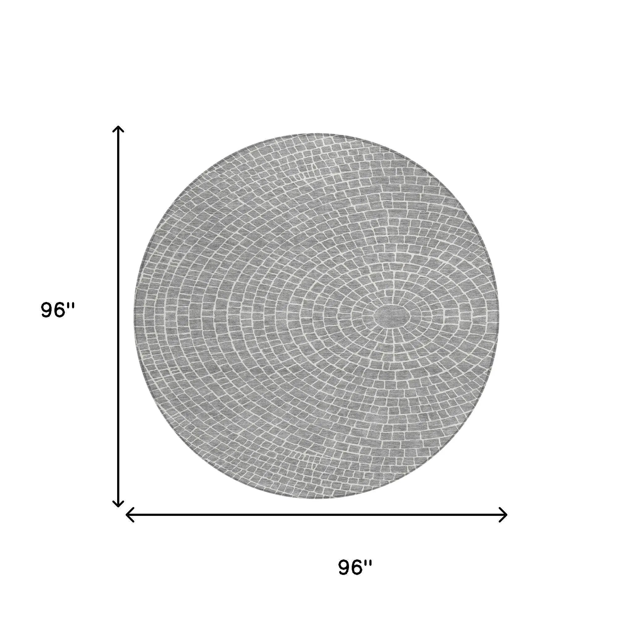 8' Gray And Ivory Round Geometric Washable Indoor Outdoor Area Rug Homeroots Outdoor
