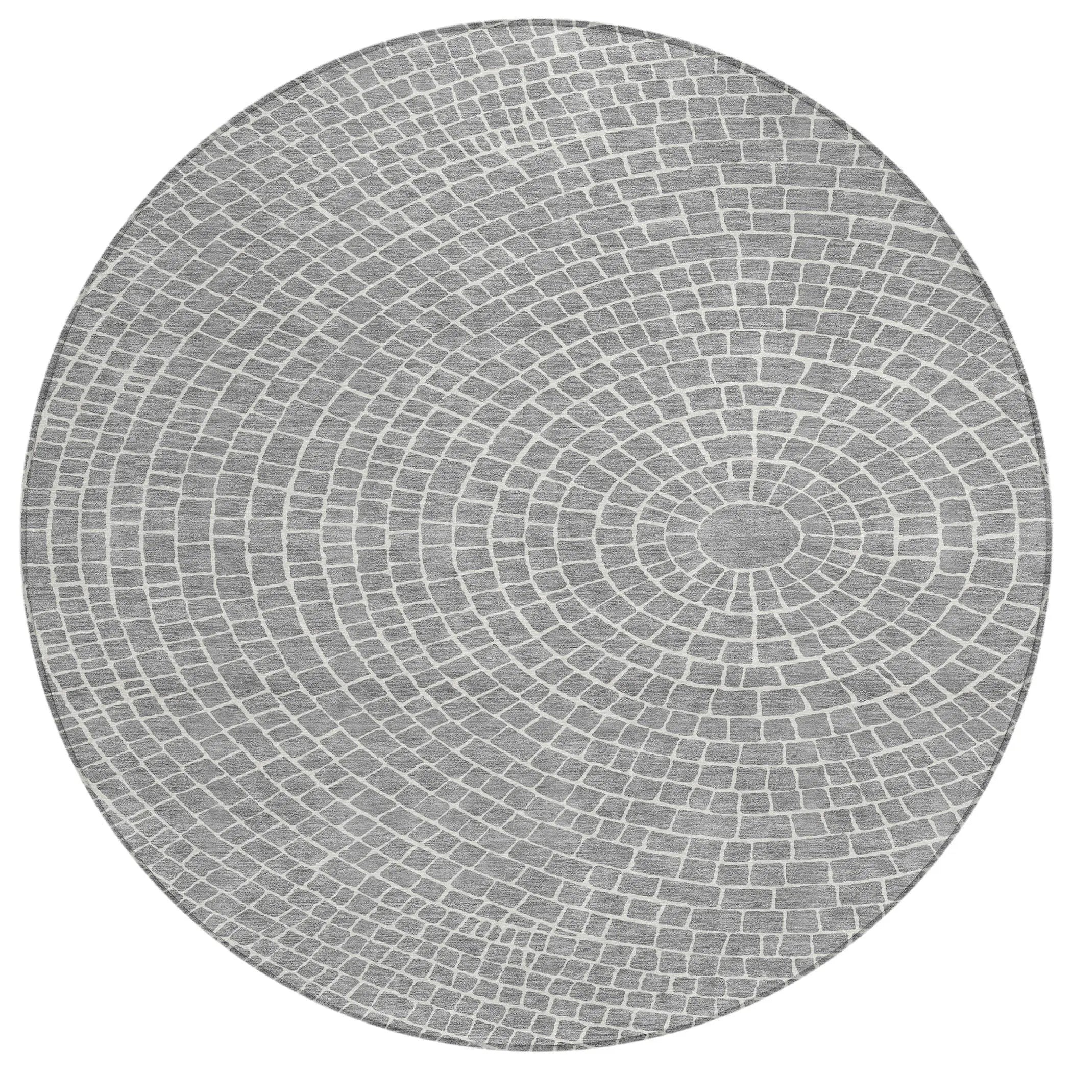8' Gray And Ivory Round Geometric Washable Indoor Outdoor Area Rug Homeroots Outdoor