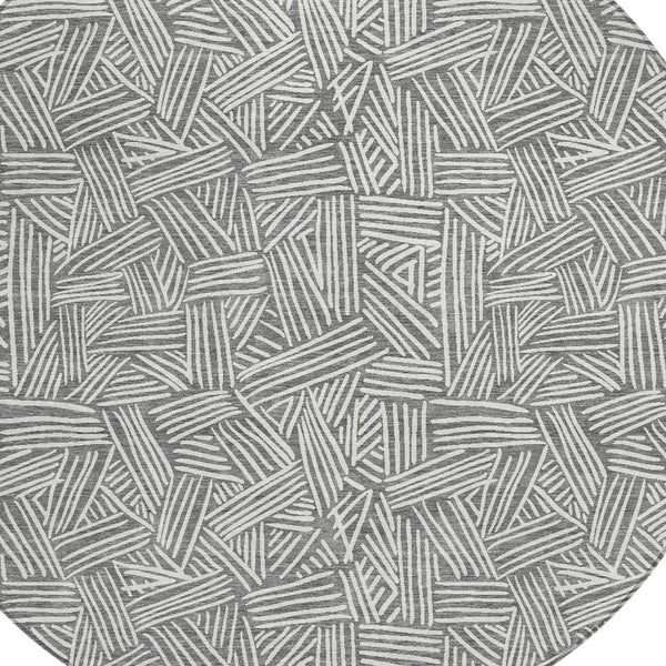8' Gray And Ivory Round Geometric Washable Indoor Outdoor Area Rug Homeroots Outdoor