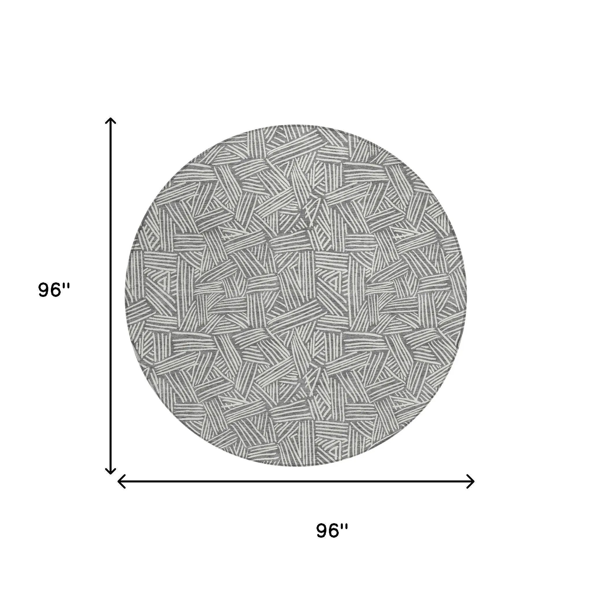 8' Gray And Ivory Round Geometric Washable Indoor Outdoor Area Rug Homeroots Outdoor