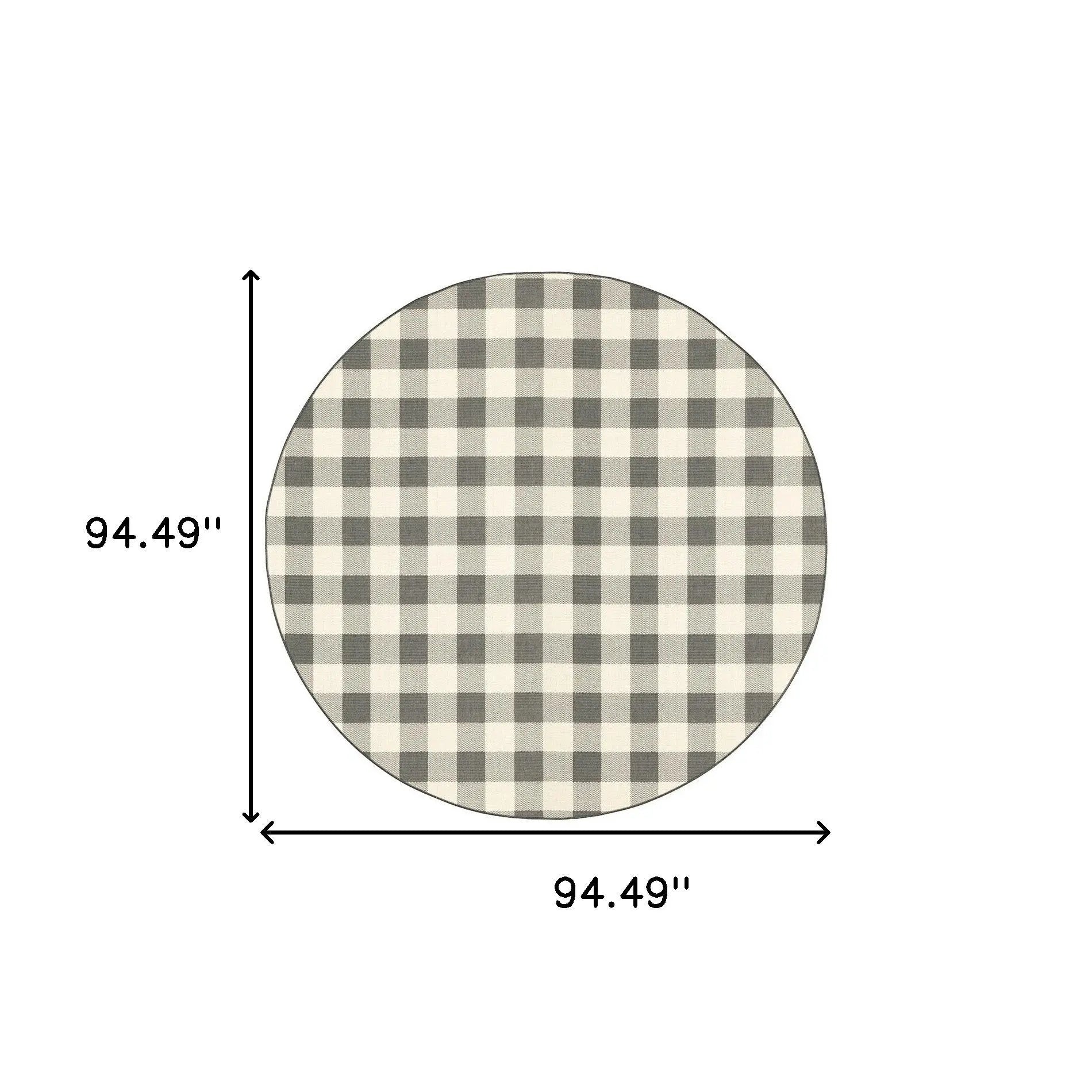 8' Gray And Ivory Round Gingham Indoor Outdoor Area Rug Homeroots Outdoor
