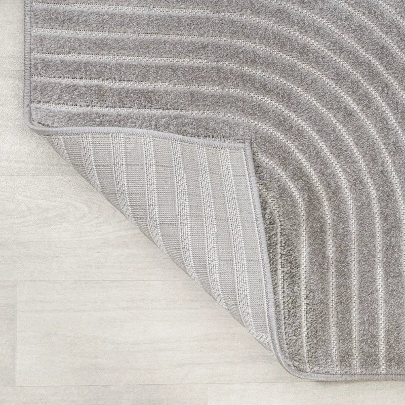 8' Gray And Ivory Round Striped Indoor Outdoor Area Rug Homeroots Outdoor