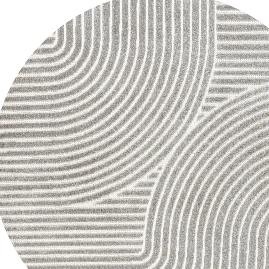 8' Gray And Ivory Round Striped Indoor Outdoor Area Rug Homeroots Outdoor