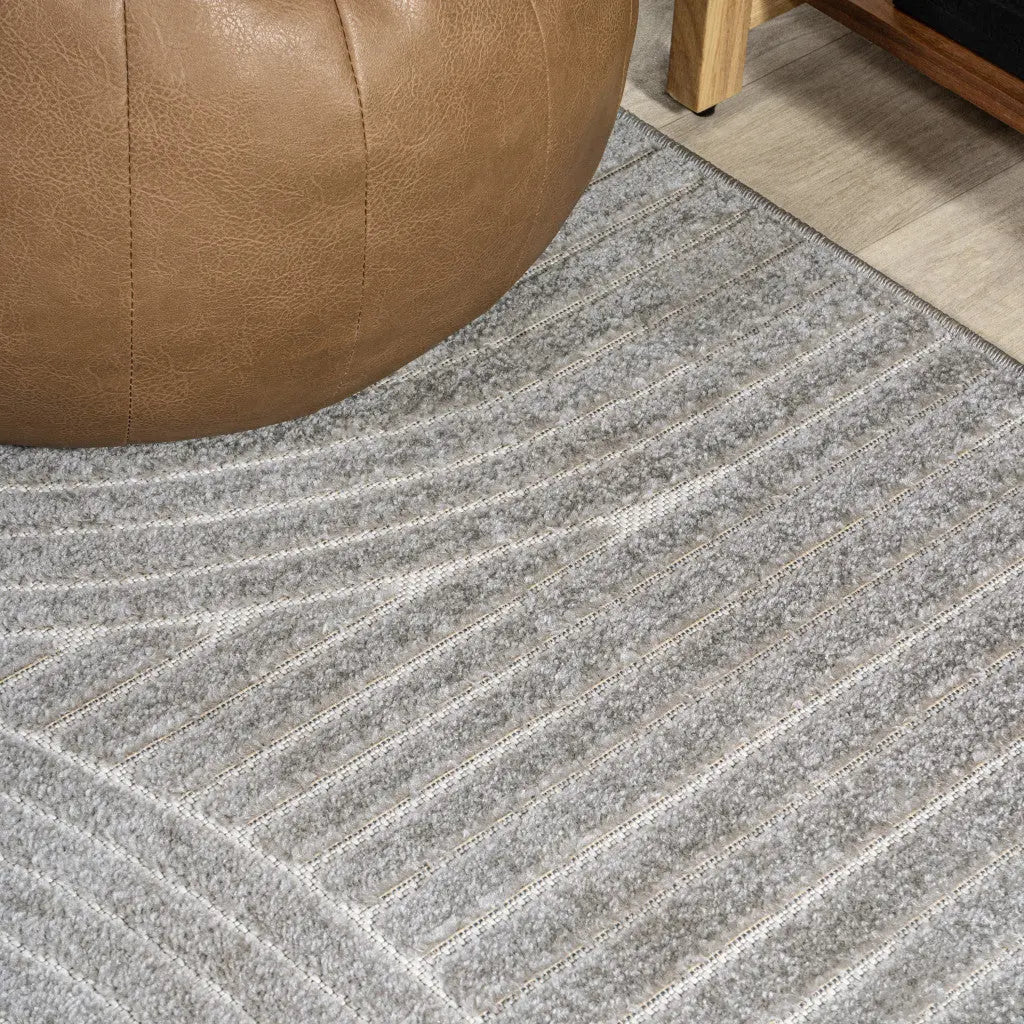 8' Gray And Ivory Square Striped Indoor Outdoor Area Rug Homeroots Outdoor