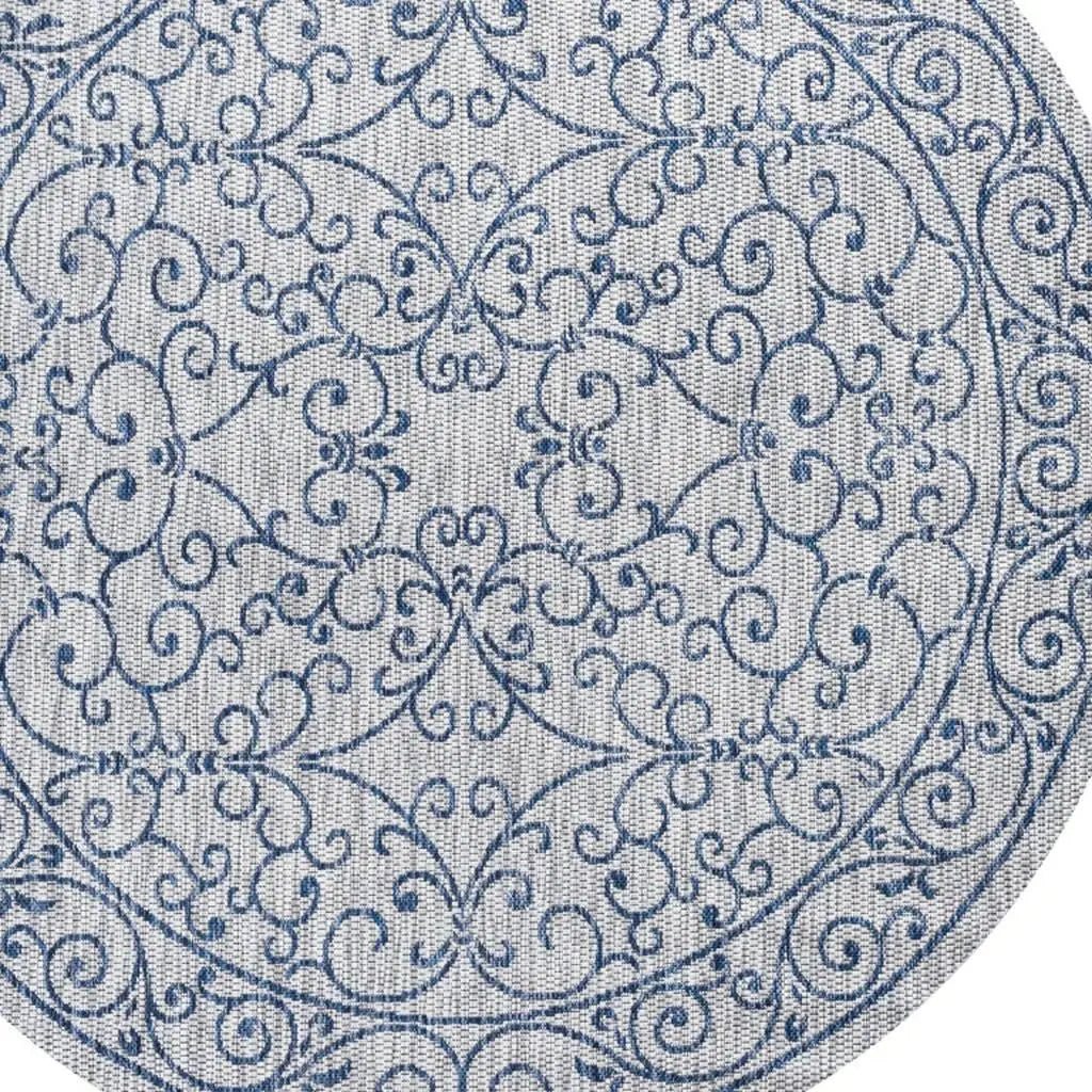 8' Gray And Navy Blue Round Medallion Indoor Outdoor Area Rug Homeroots Outdoor