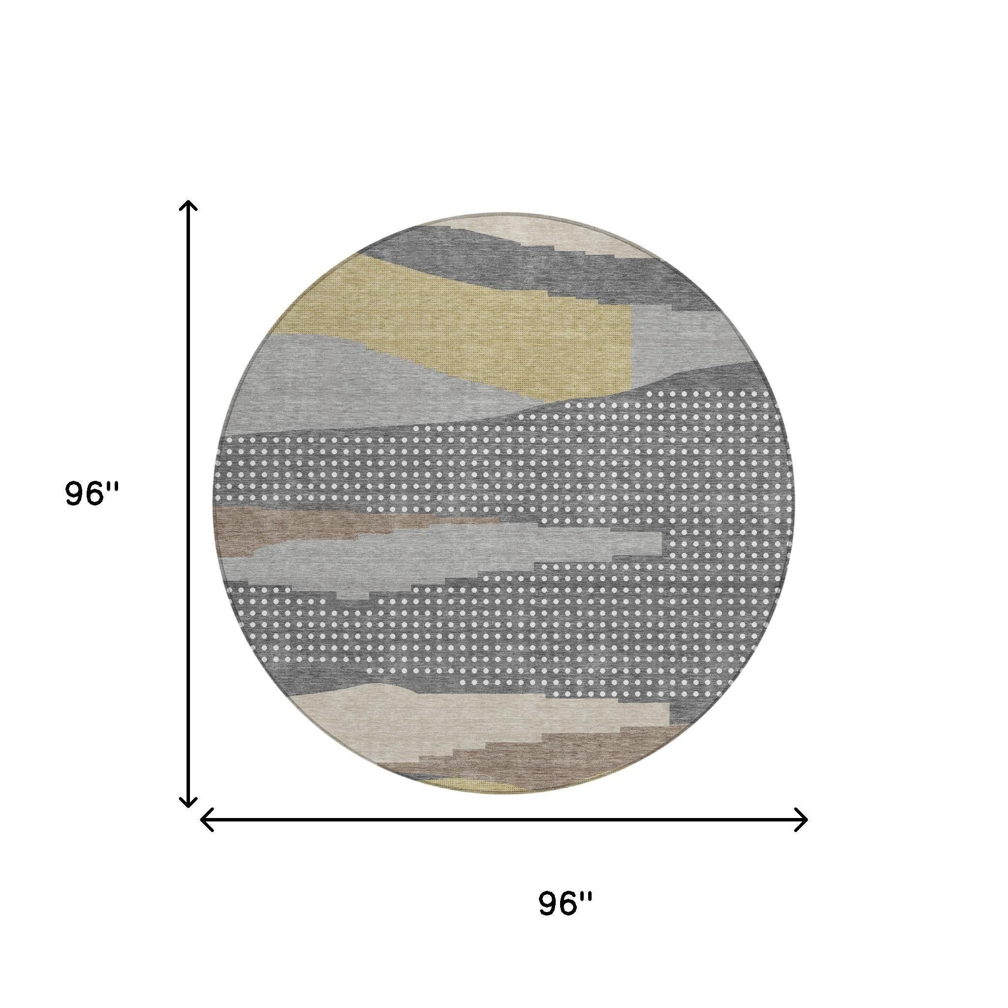 8' Gray And Pewter Round Abstract Washable Indoor Outdoor Area Rug Homeroots Outdoor