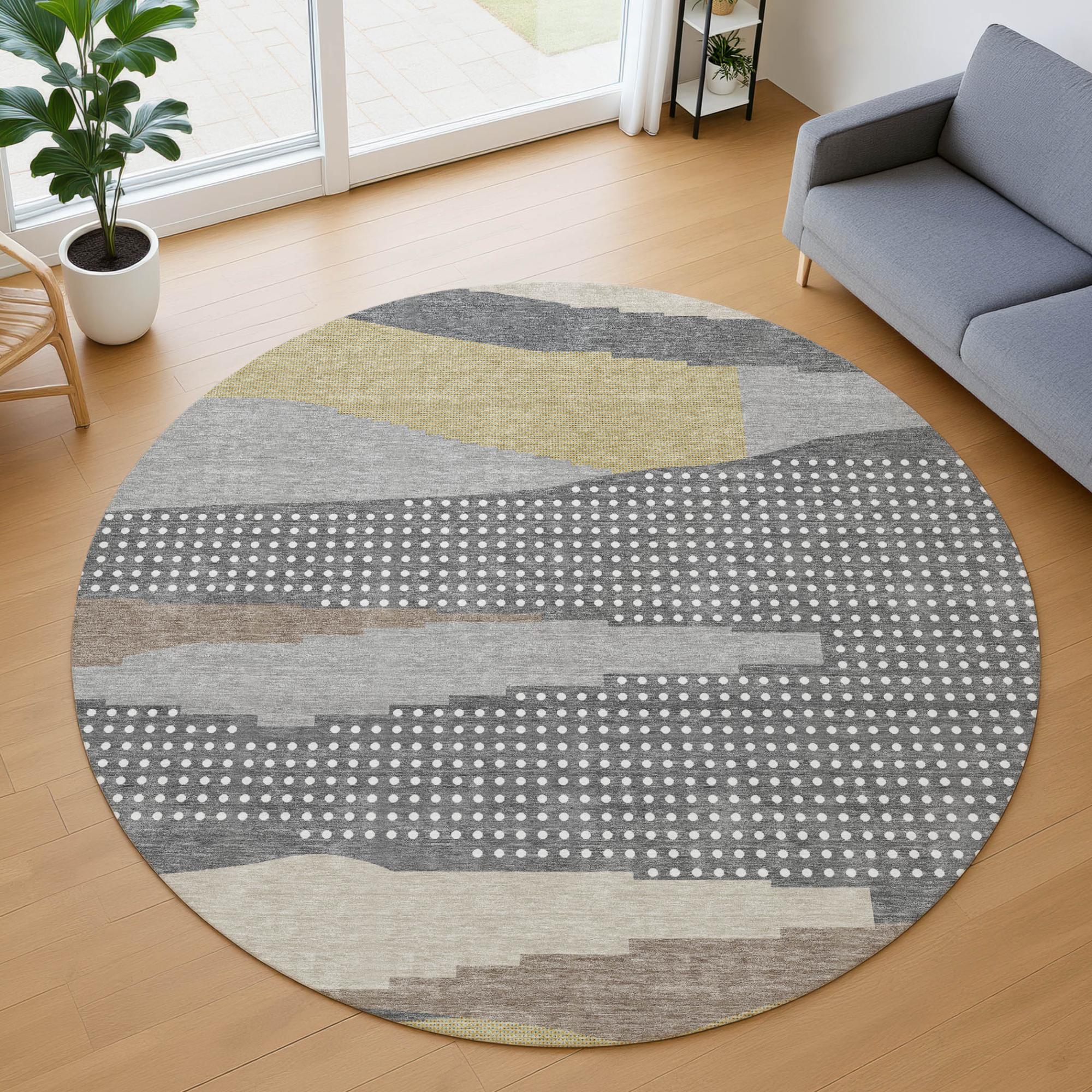 8' Gray And Pewter Round Abstract Washable Indoor Outdoor Area Rug Homeroots Outdoor