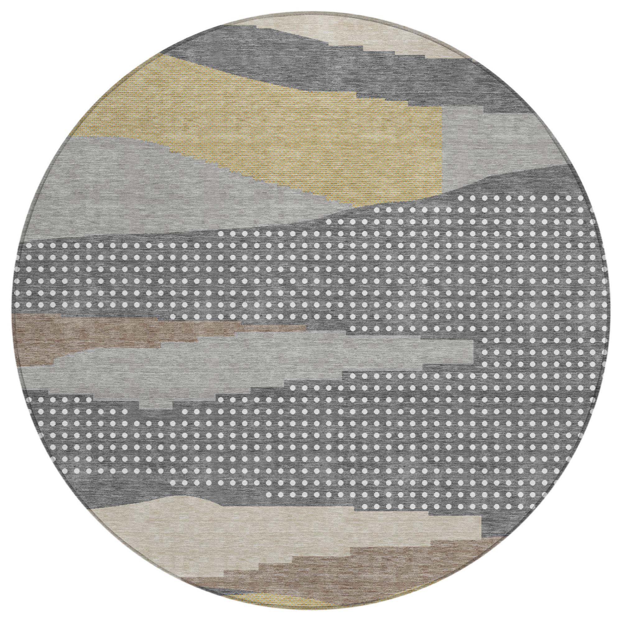 8' Gray And Pewter Round Abstract Washable Indoor Outdoor Area Rug Homeroots Outdoor