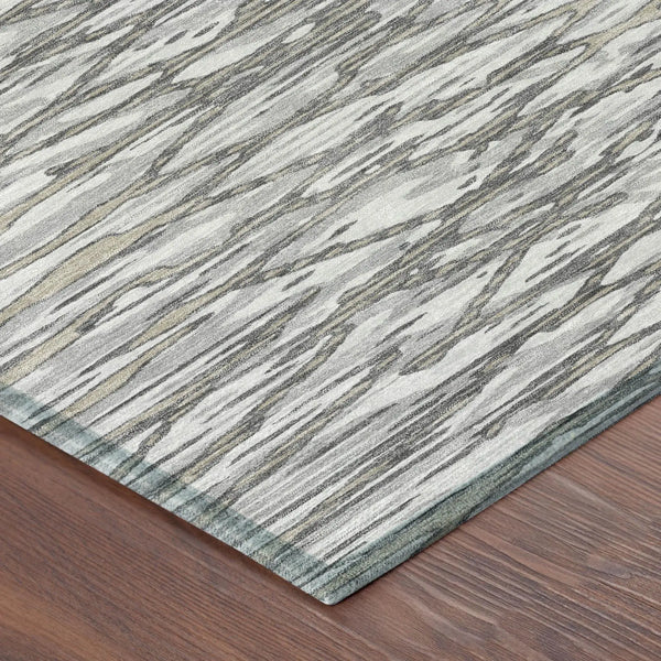 8' Gray And Pewter Round Abstract Washable Indoor Outdoor Area Rug Homeroots Outdoor