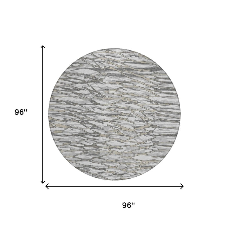 8' Gray And Pewter Round Abstract Washable Indoor Outdoor Area Rug Homeroots Outdoor