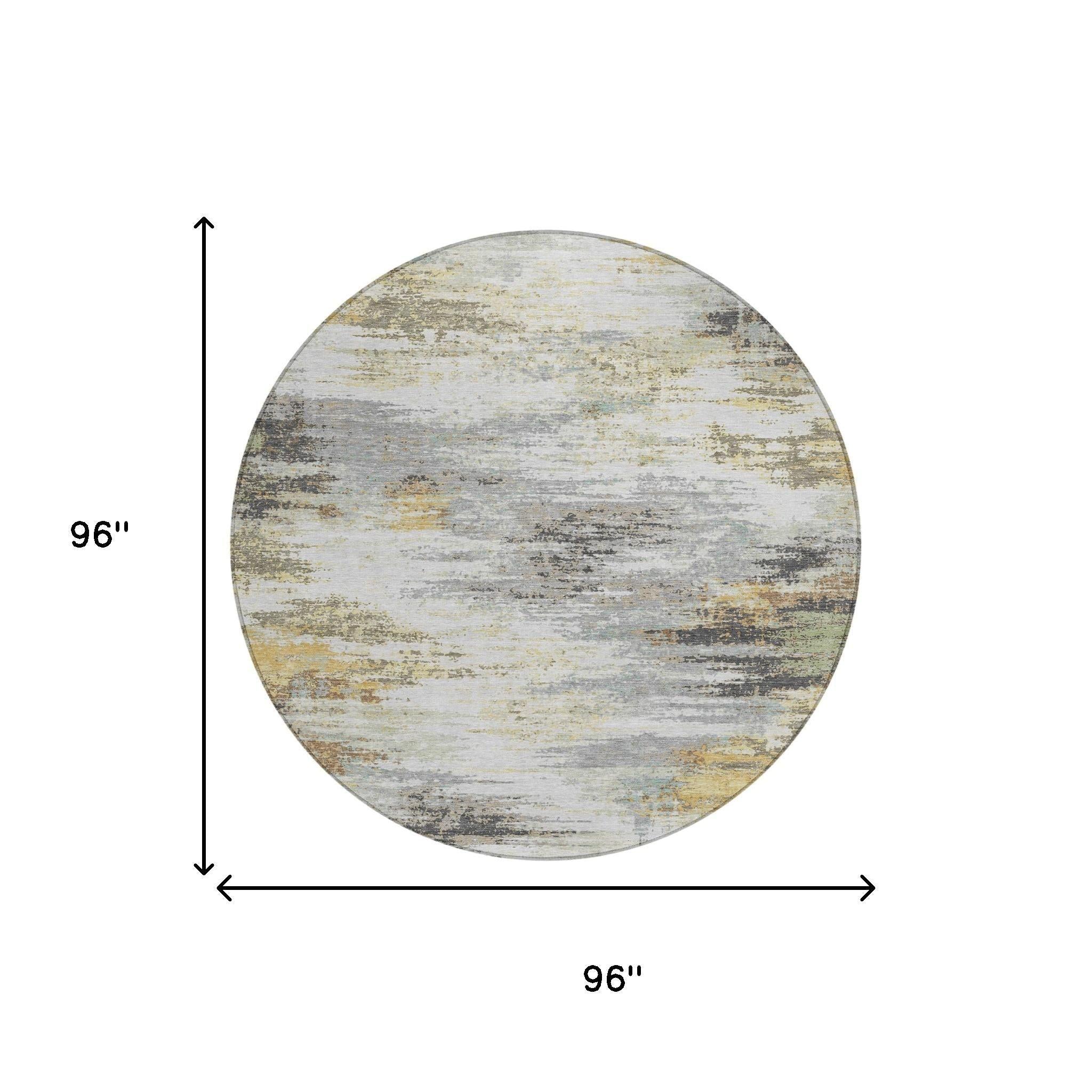 8' Gray And Silver Round Abstract Washable Indoor Outdoor Area Rug Homeroots Outdoor